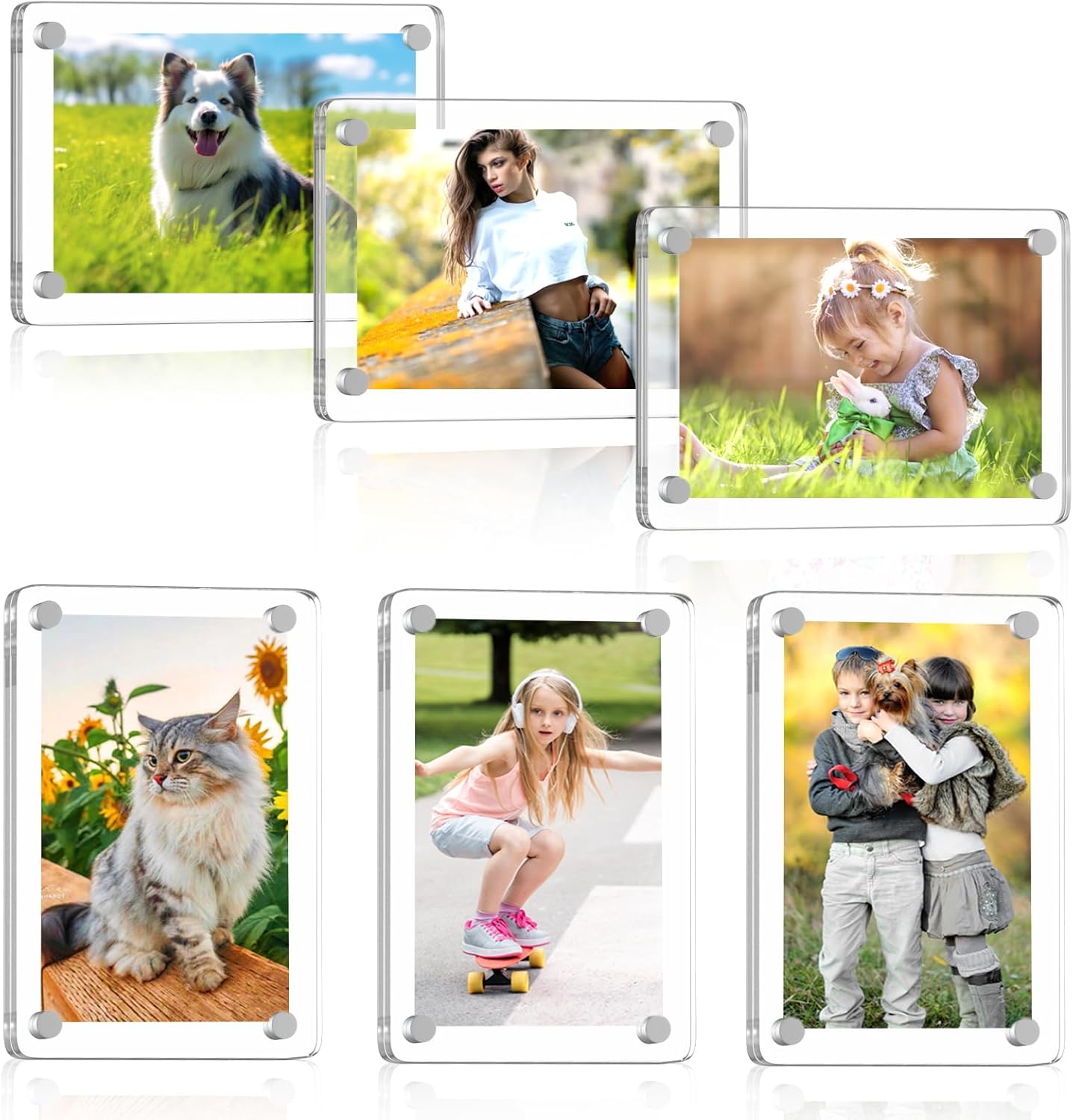Magnetic Picture Frames for Refrigerator, 2.36 x 3.54 Inch Mini Fridge Magnetic Photo Frame, Double Sided Magnet Acrylic Picture Frame for Fridge/Locker (6Pack) - Image 1