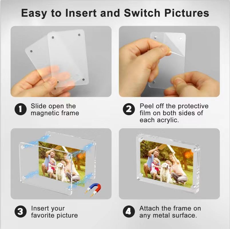 Magnetic Picture Frames for Refrigerator, 2.36 x 3.54 Inch Mini Fridge Magnetic Photo Frame, Double Sided Magnet Acrylic Picture Frame for Fridge/Locker (6Pack) - Image 5