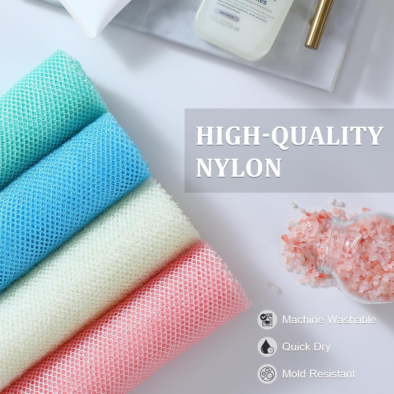 4 Pieces African Exfoliating Net, Long African Net Sponge, Nylon African Net Cloth, Exfoliating Washcloth, Body Scrubbers for Use in Shower, Back Scrubber Skin Smoothers for Bath (Multicolor 4) - Image 4