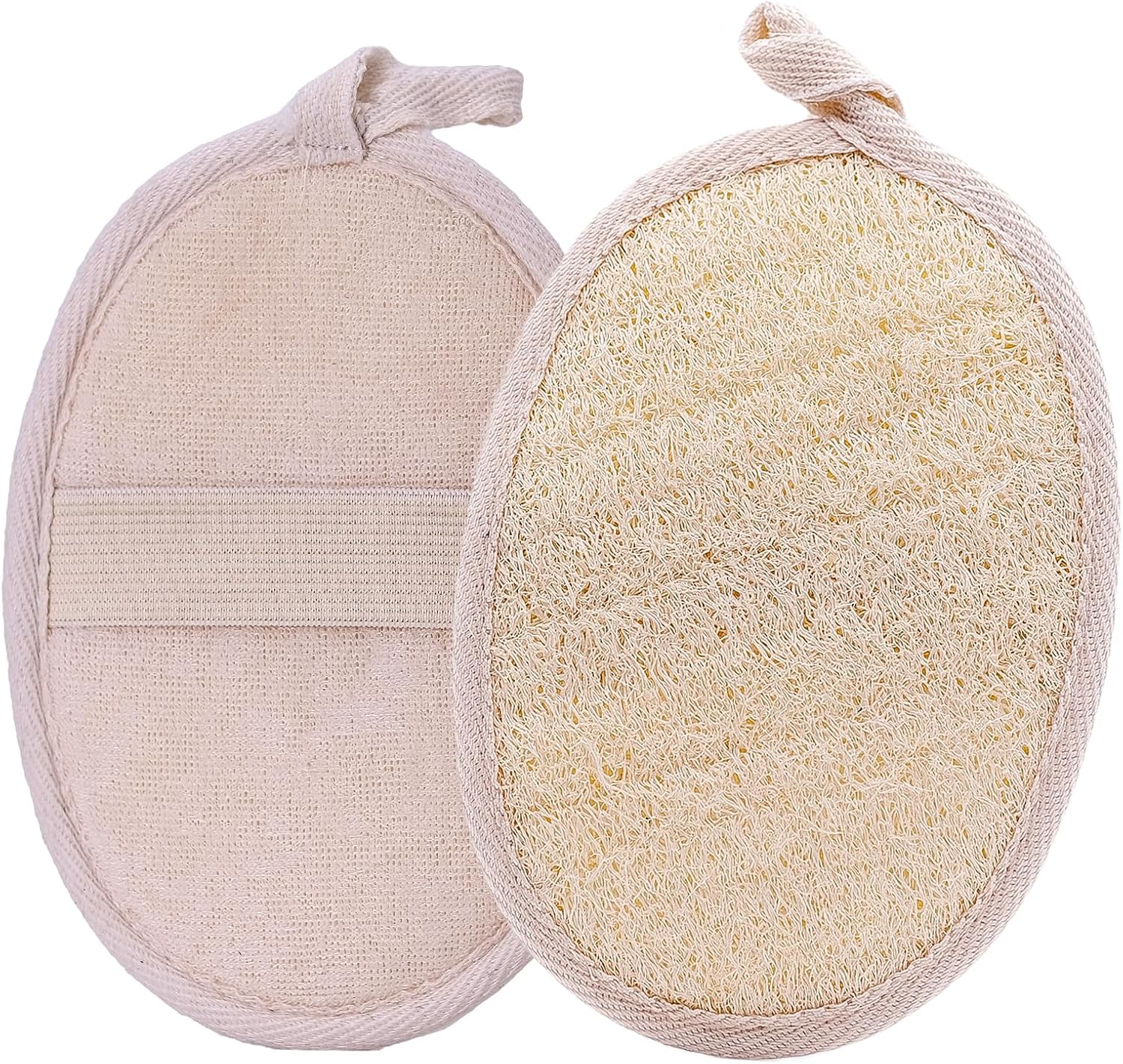 Natural Loofah Exfoliating Body Scrubber - 2 Pcs Bath Shower Exfoliator Sponge Pads for Women Egyption Loofah for Hand, Face and Body (7.1 * 5.1 in). - Image 1