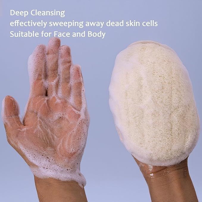 Natural Loofah Exfoliating Body Scrubber - 2 Pcs Bath Shower Exfoliator Sponge Pads for Women Egyption Loofah for Hand, Face and Body (7.1 * 5.1 in). - Image 6