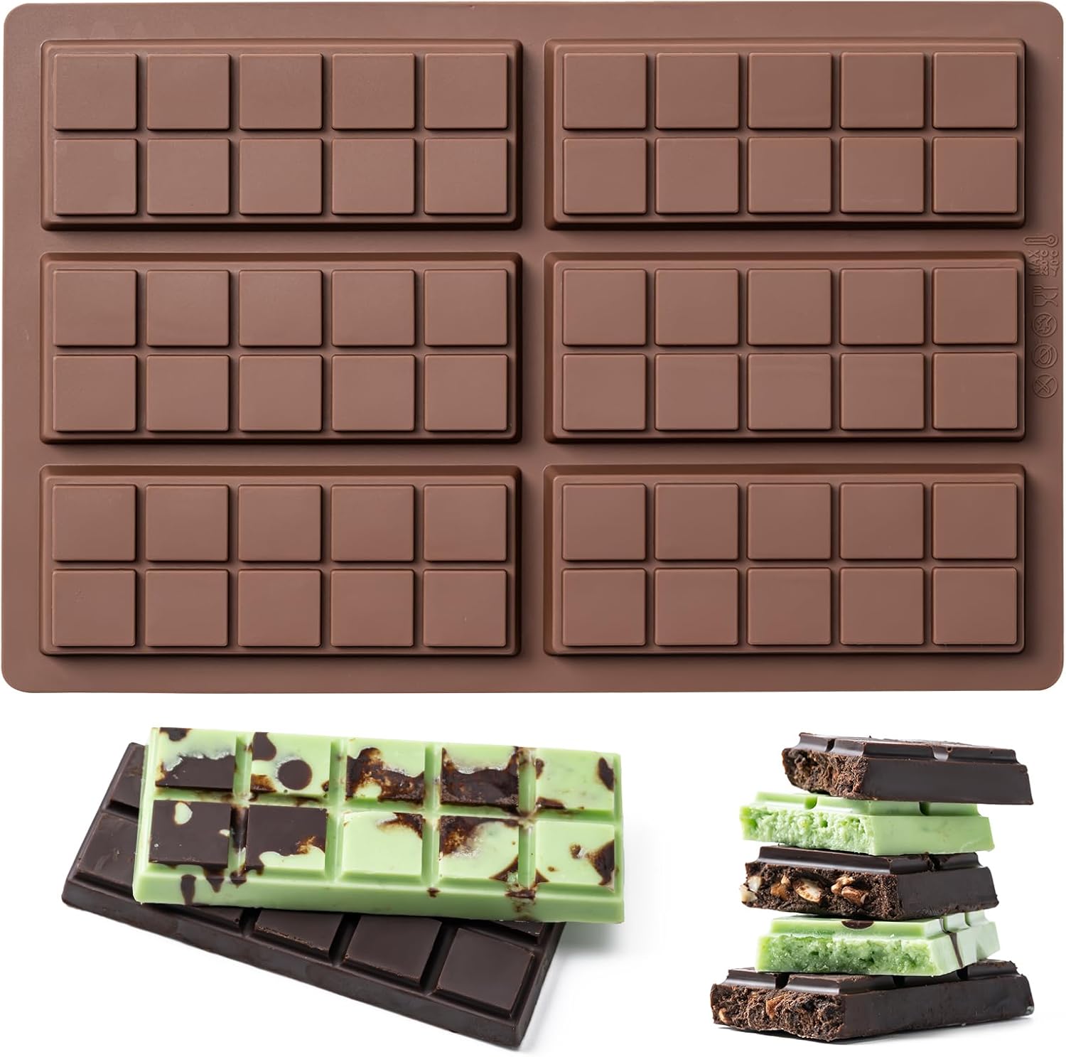 Chocolate Bar Mold,Non-Stick Chocolate Molds, 100% Food Grade Silicone Deep Mold for Dubai Pistachio Rod, Candy, Snacks, Knafeh Pistachio Rod and More(10 Snap) - Image 1