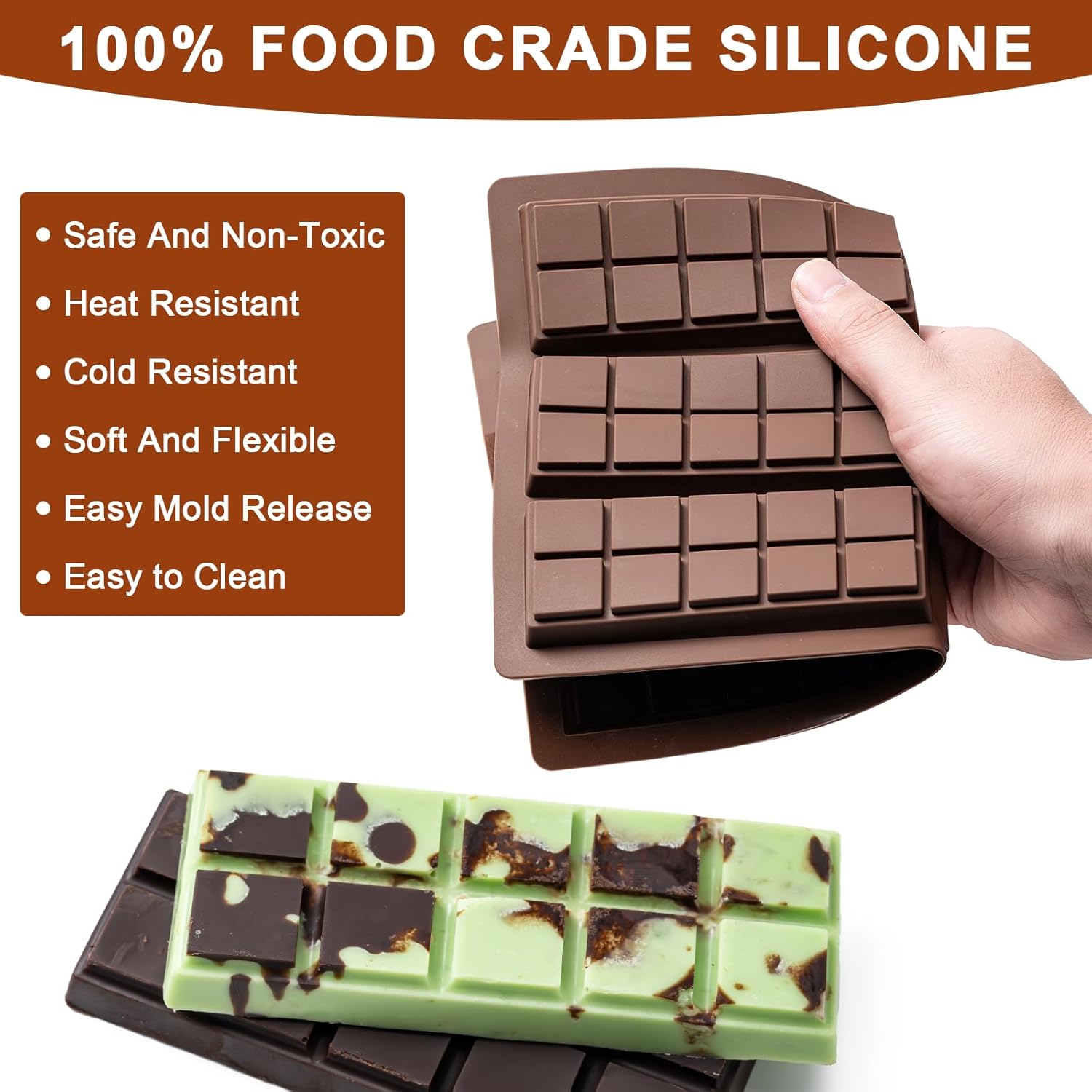 Chocolate Bar Mold,Non-Stick Chocolate Molds, 100% Food Grade Silicone Deep Mold for Dubai Pistachio Rod, Candy, Snacks, Knafeh Pistachio Rod and More(10 Snap) - Image 4