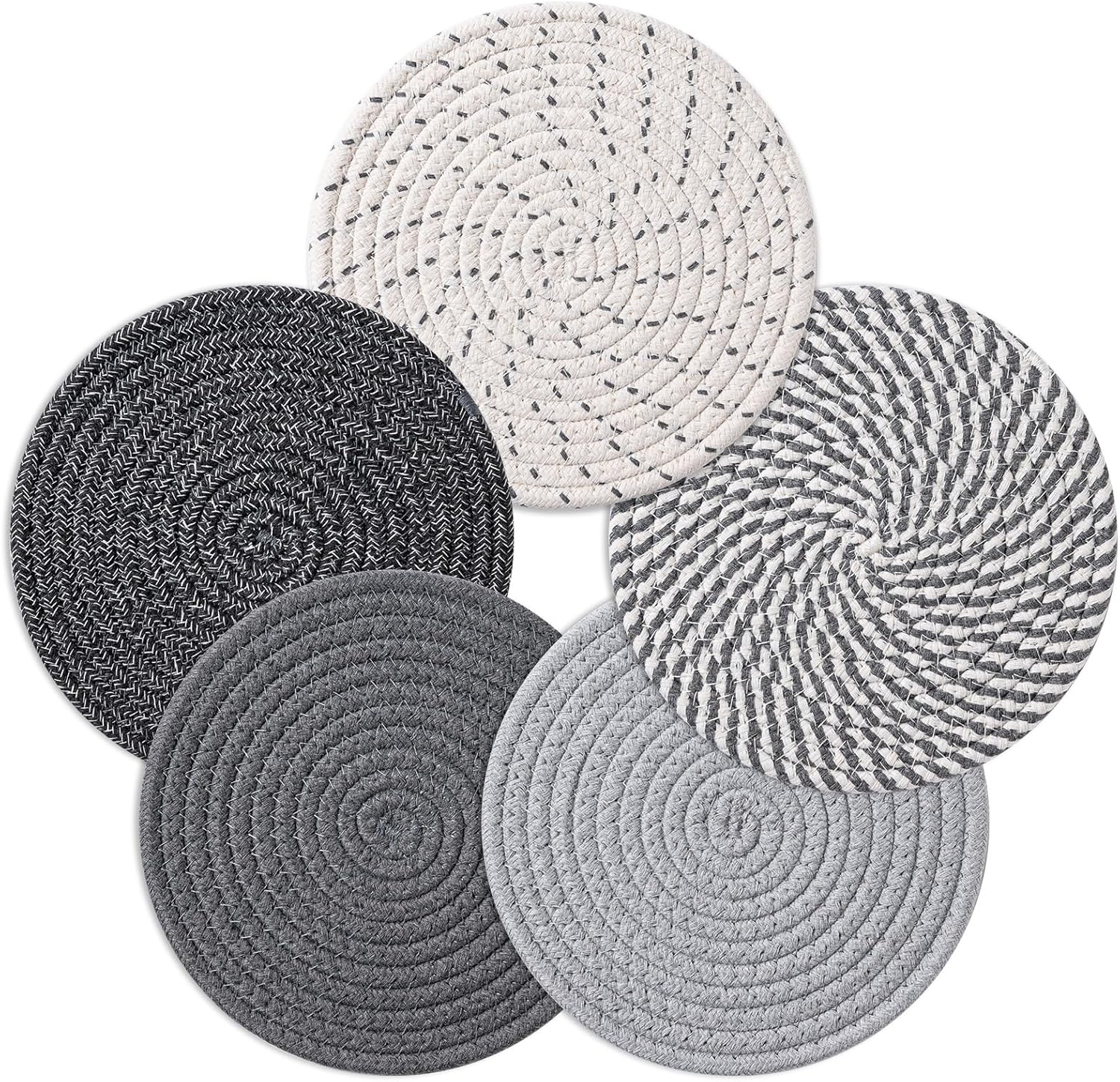 7 Inch Trivets for Hot Dishes, Pots and Pans, 5 Heat Resistant Pot Holders for Kitchen, Home Essentials, Hot Pads for Countertop and Table, Farmhouse Decor Vase Mats, Gray - Image 1