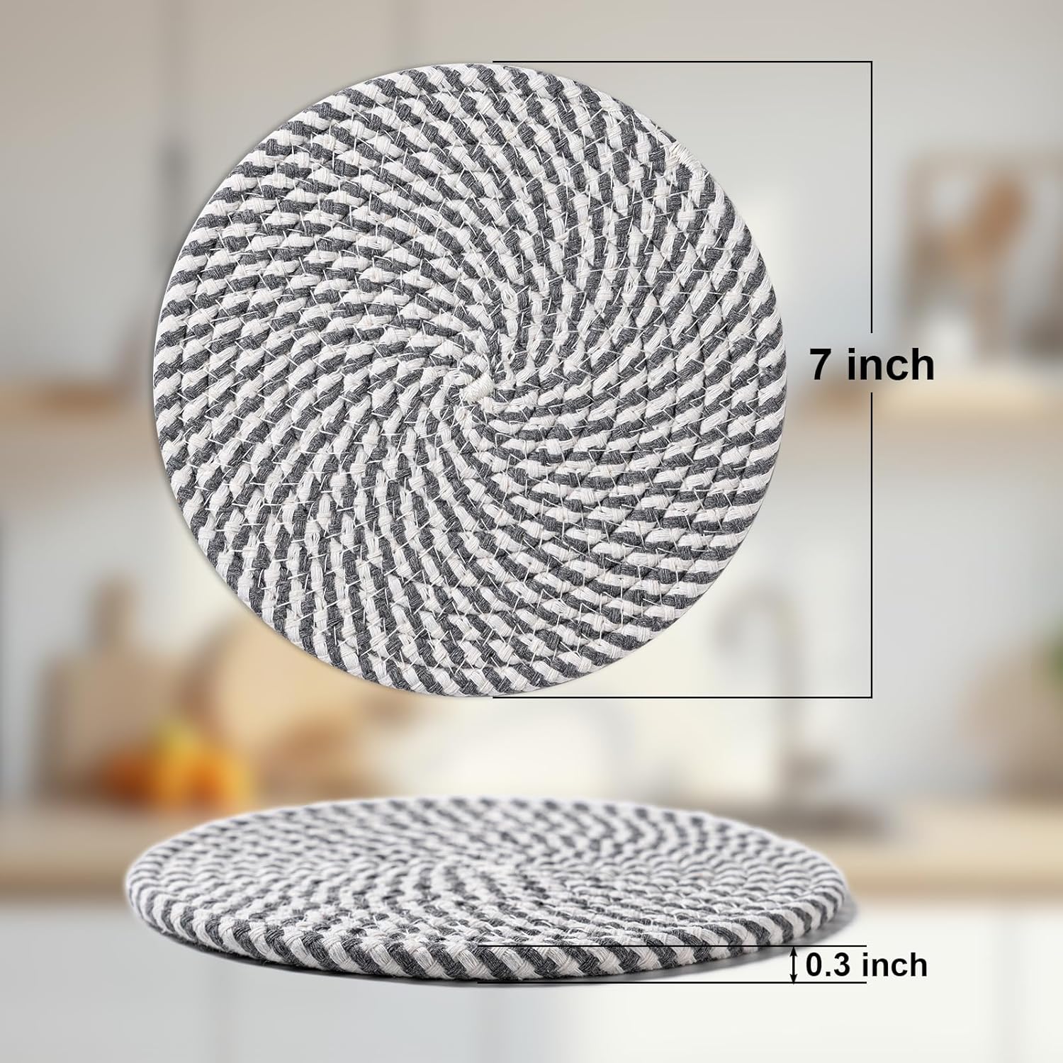 7 Inch Trivets for Hot Dishes, Pots and Pans, 5 Heat Resistant Pot Holders for Kitchen, Home Essentials, Hot Pads for Countertop and Table, Farmhouse Decor Vase Mats, Gray - Image 2