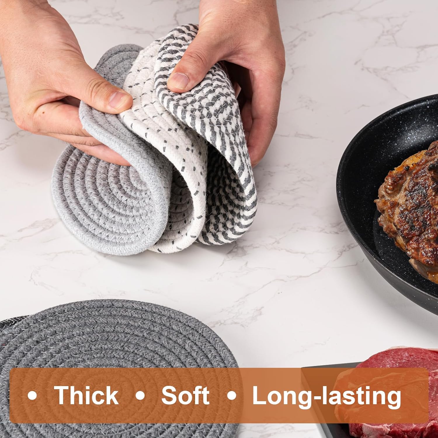 7 Inch Trivets for Hot Dishes, Pots and Pans, 5 Heat Resistant Pot Holders for Kitchen, Home Essentials, Hot Pads for Countertop and Table, Farmhouse Decor Vase Mats, Gray - Image 3