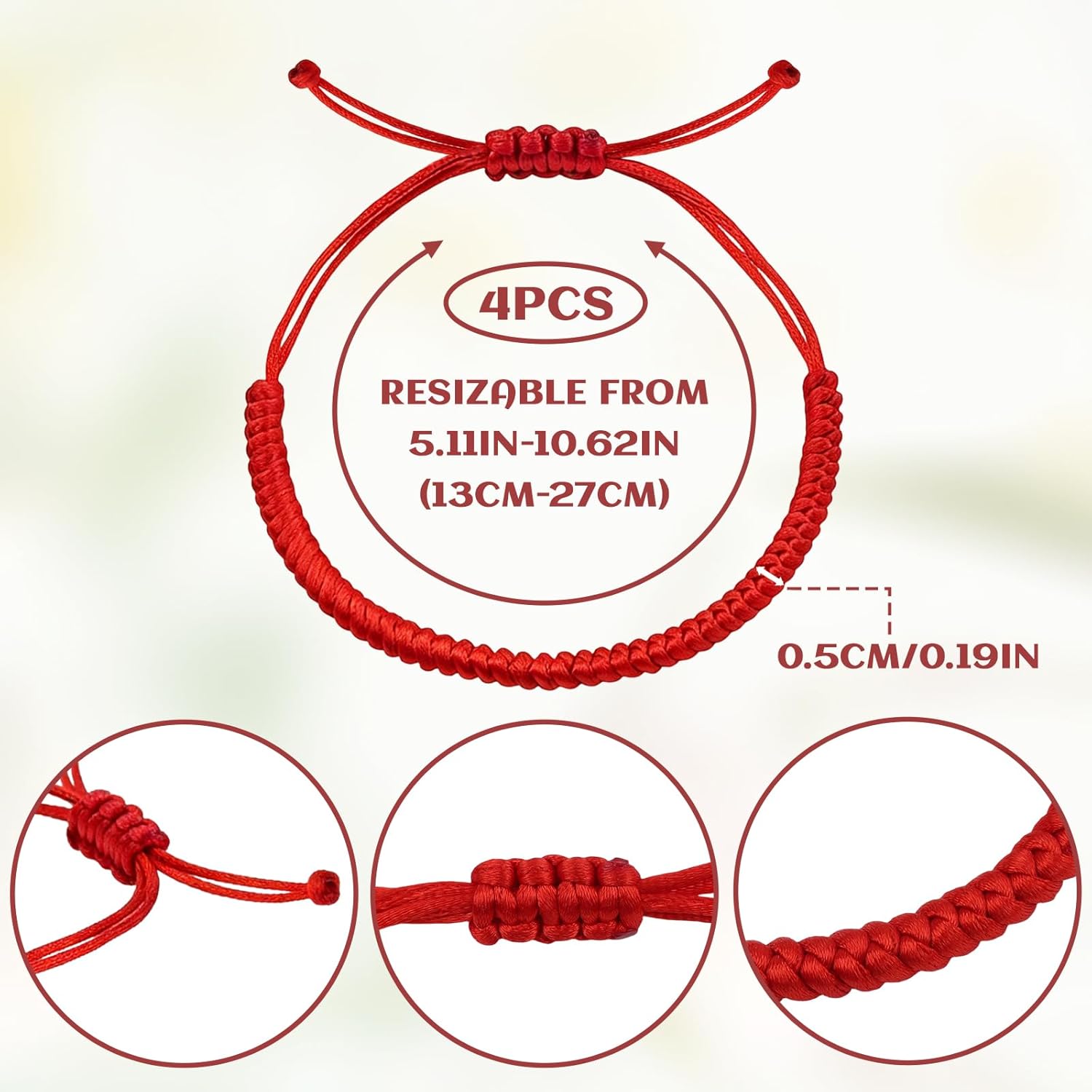 4-Pack Red Bracelets - Braided Lucky Cord Bracelet Strap for Women & Man - Adjustable Knot Red String Bracelet Amulet for Protection Good Luck Success Friendship Graduation Birthday Lovers Gift - Image 2