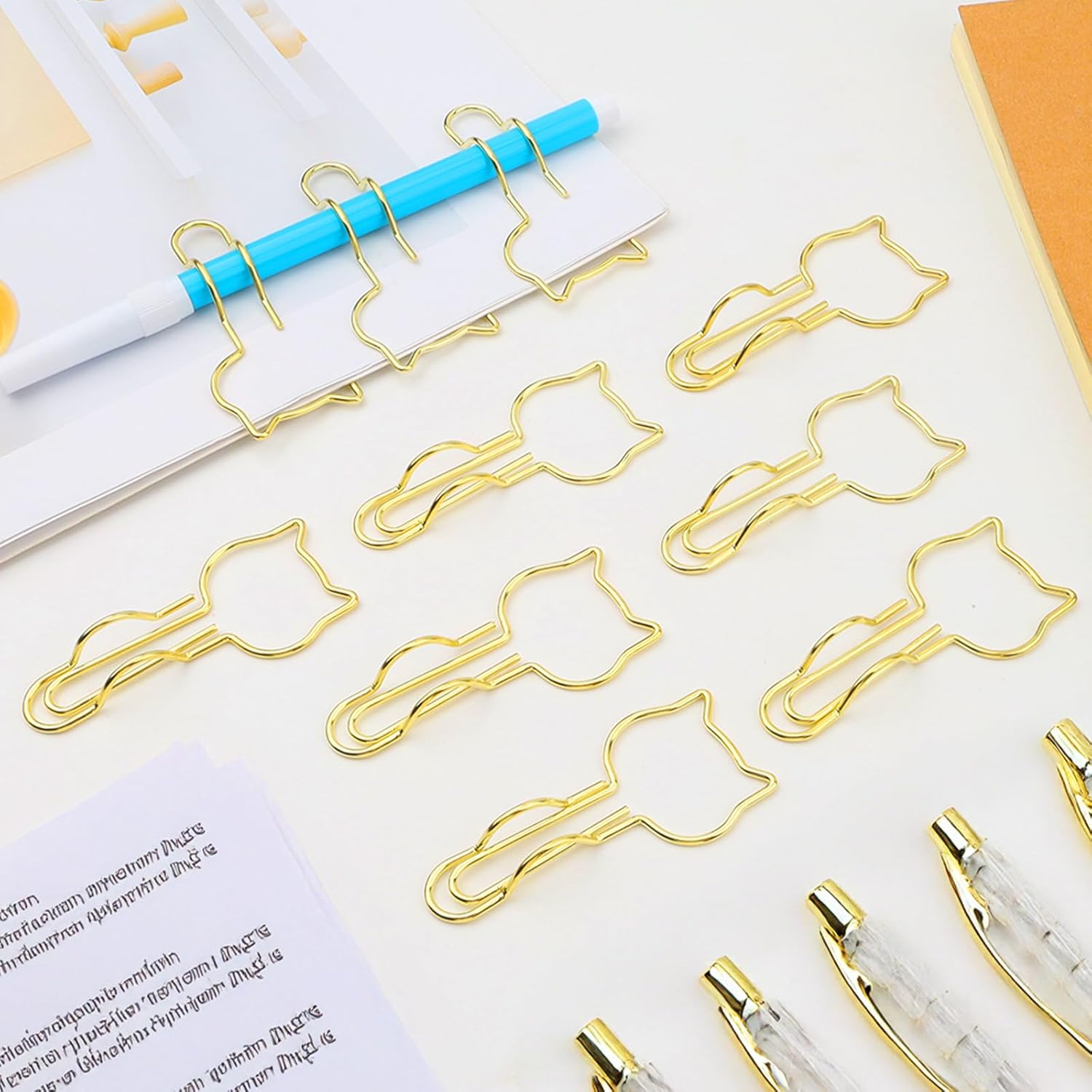 10-Pack Metal Pen Clips - Cute Cat Shaped Gold Paperclip Pen Holder for Notebooks and Papers - Metal Pen Clip Holder and Pen Holder Clip - School Office Supplies - Image 2
