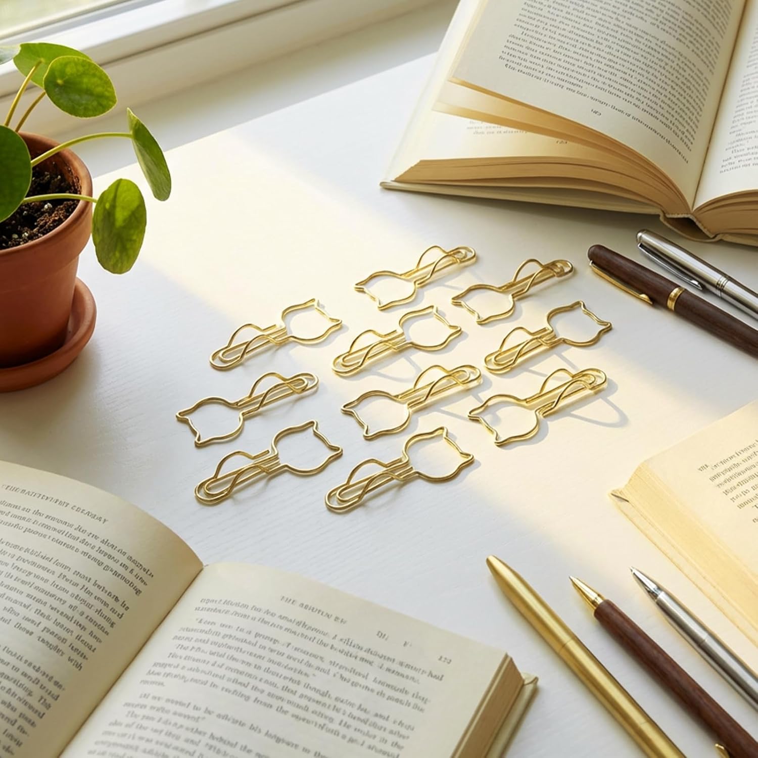 10-Pack Metal Pen Clips - Cute Cat Shaped Gold Paperclip Pen Holder for Notebooks and Papers - Metal Pen Clip Holder and Pen Holder Clip - School Office Supplies - Image 4