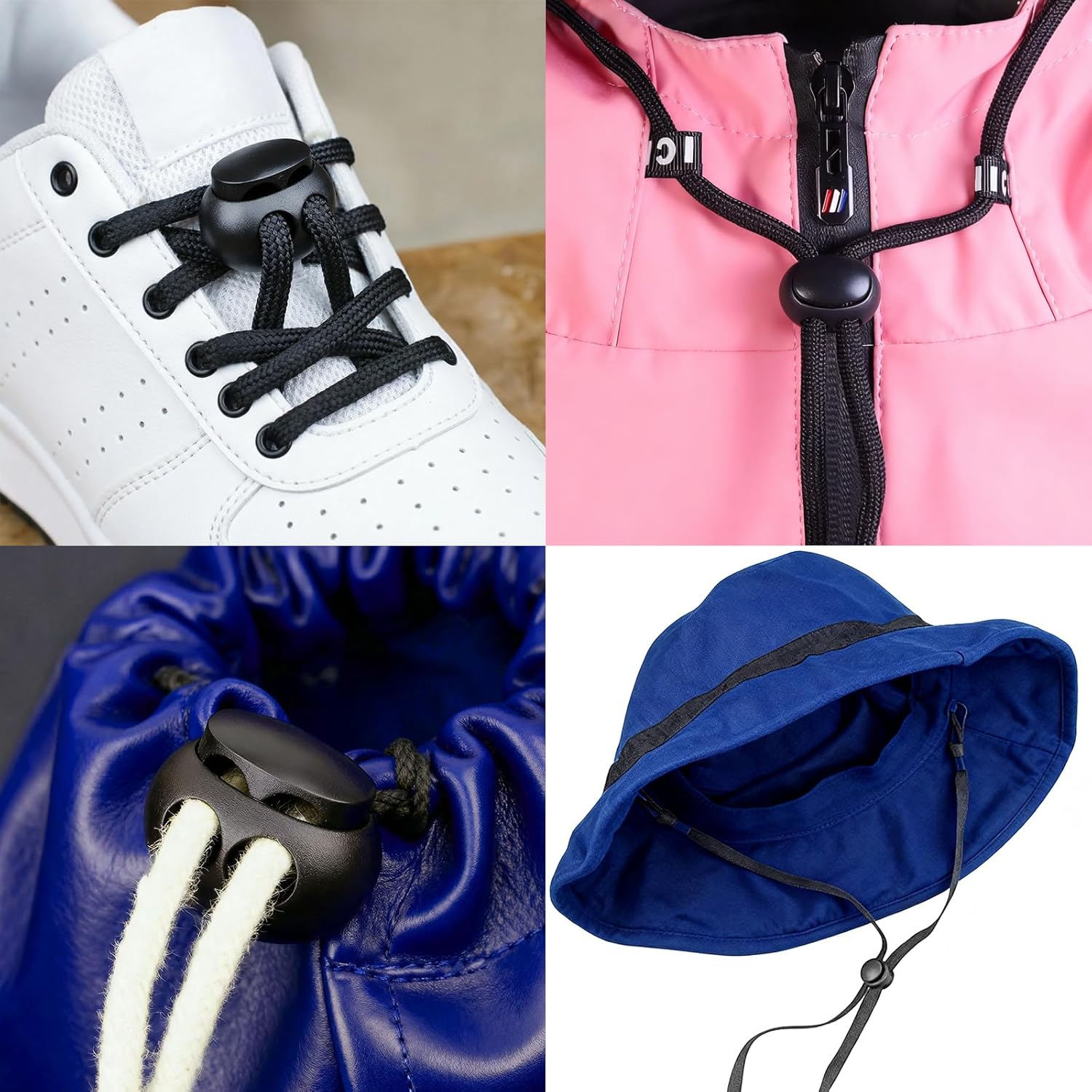 20Pcs Spring Cord Lock End Stopper Fastener Slider Toggles Clip - Double Hole Round Plastic for Drawstrings Lanyard Paracord Elastic Bungee Shock Cord Rope - Shoe Lace Tie Locks - Shoelace Lace Lock - Image 3