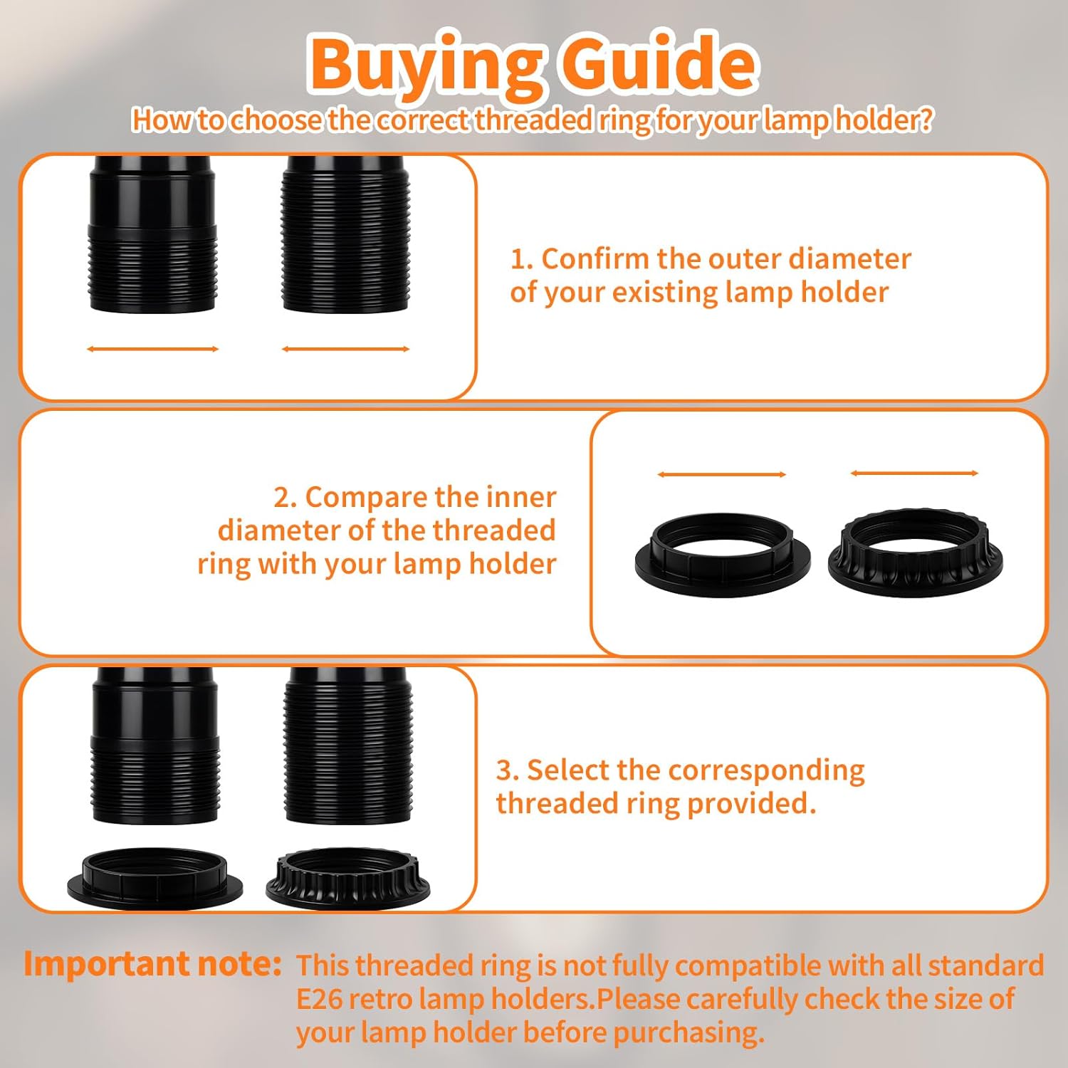 6 Pack E26 Lamp Shade Rings - E26 Light Socket Shade Rings Collar Ring,- 34mm (1-3/8