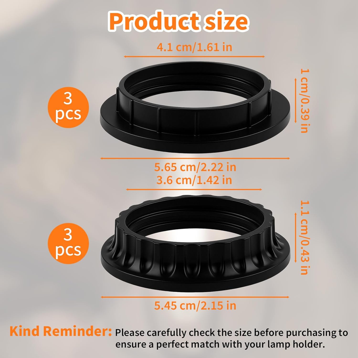 6 Pack E26 Lamp Shade Rings - E26 Light Socket Shade Rings Collar Ring,- 34mm (1-3/8