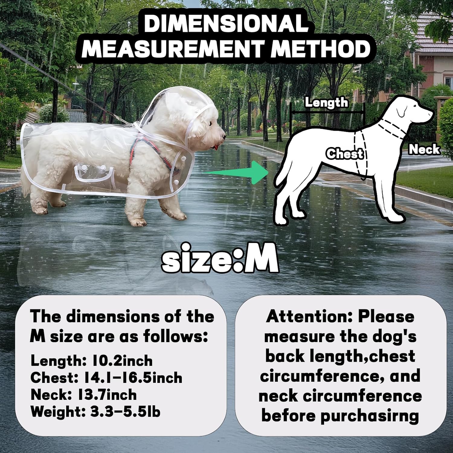 Clear Dog Rain Poncho for Small Medium Dogs - Heavy Waterproof Raincoat with Hidden Leash Hole & Adjustable Snaps - Transparent, Pet Hooded Cape for Bichon Poodle (4-8lbs) - Image 2