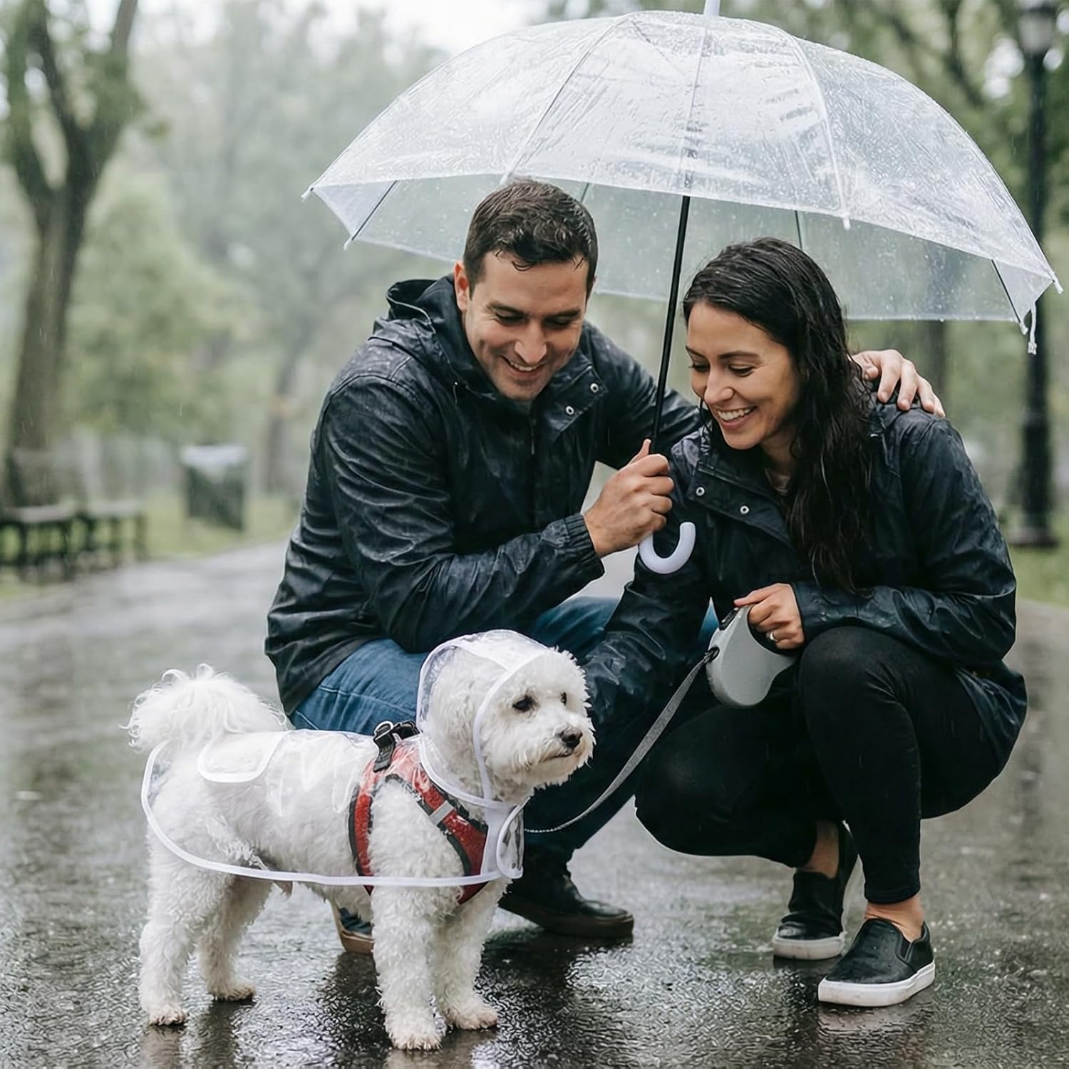 Clear Dog Rain Poncho for Small Medium Dogs - Heavy Waterproof Raincoat with Hidden Leash Hole & Adjustable Snaps - Transparent, Pet Hooded Cape for Bichon Poodle (4-8lbs) - Image 3
