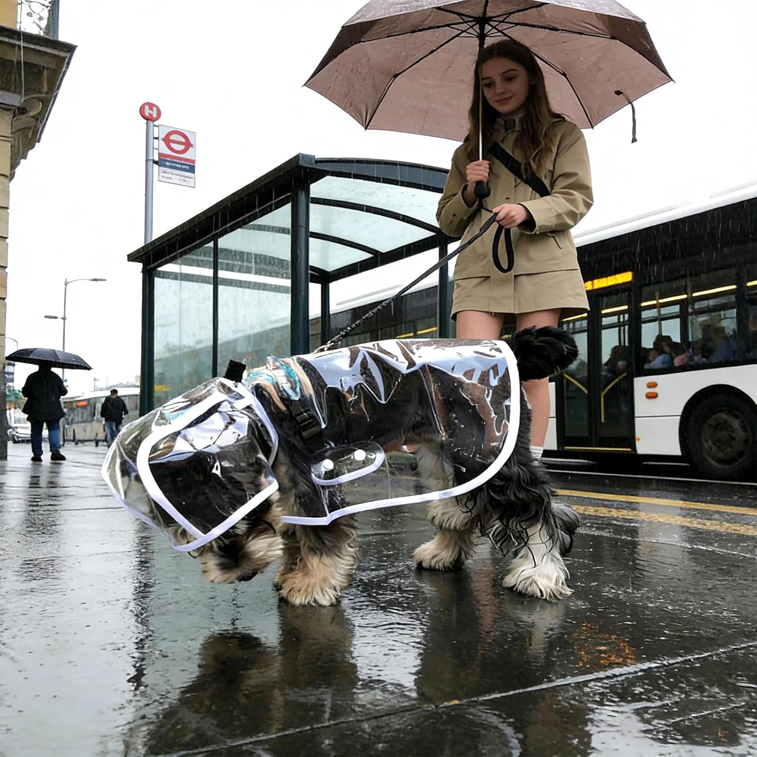Clear Dog Rain Poncho for Small Medium Dogs - Heavy Waterproof Raincoat with Hidden Leash Hole & Adjustable Snaps - Transparent, Pet Hooded Cape for Bichon Poodle (4-8lbs) - Image 4