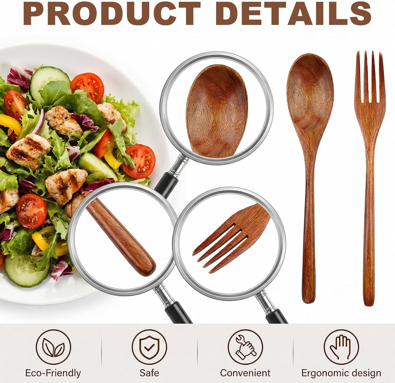 2Pcs Wooden Spoons and Forks - Reusable Wooden Utensil Set - Handmade Flatware Tableware Cutlery for Cooking Eating Kitchen Travel and Camping - Image 4