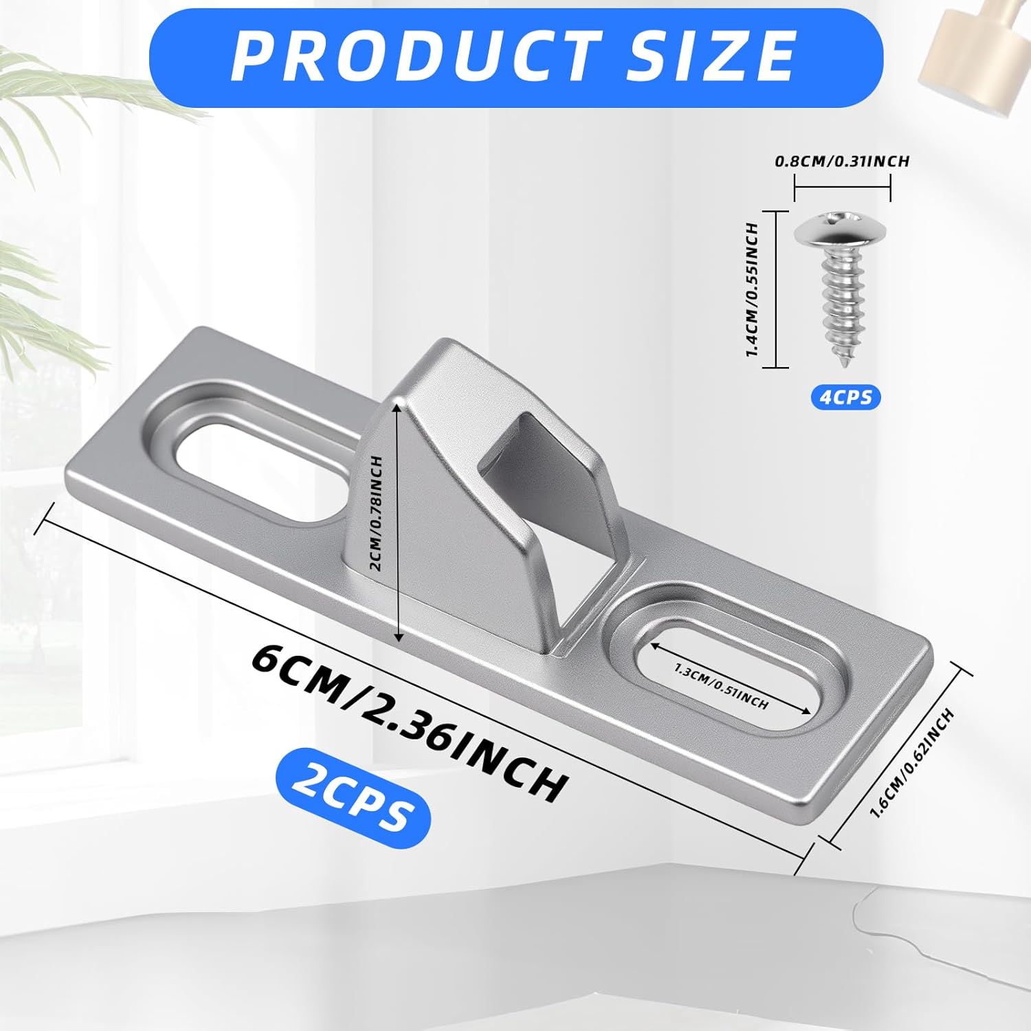 2-Pack Sliding Door Keeper - Chrome Plated Sliding Glass Lock with mounting Screws Slide Sliding Door Lock Latch Hardware Replacement for Various Sliding Patio Door - Image 1