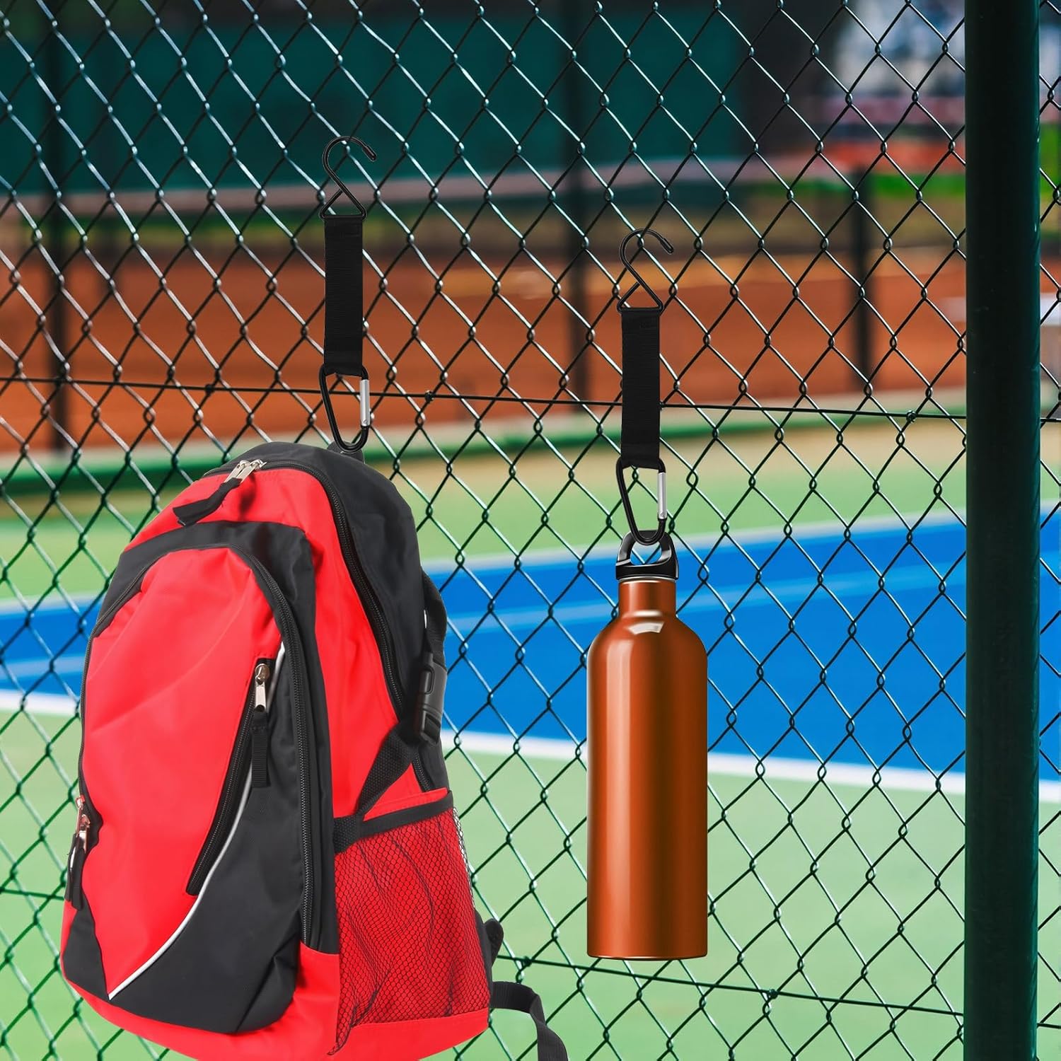 Carabiner Fence Hooks 3 Pcs Fence Hook for Tennis Baseball Bag, Nylon Safety Metal Buckle Hanging Hooks for Outdoor Sports Backpacks Water Bottles Camping Equipment - Image 3