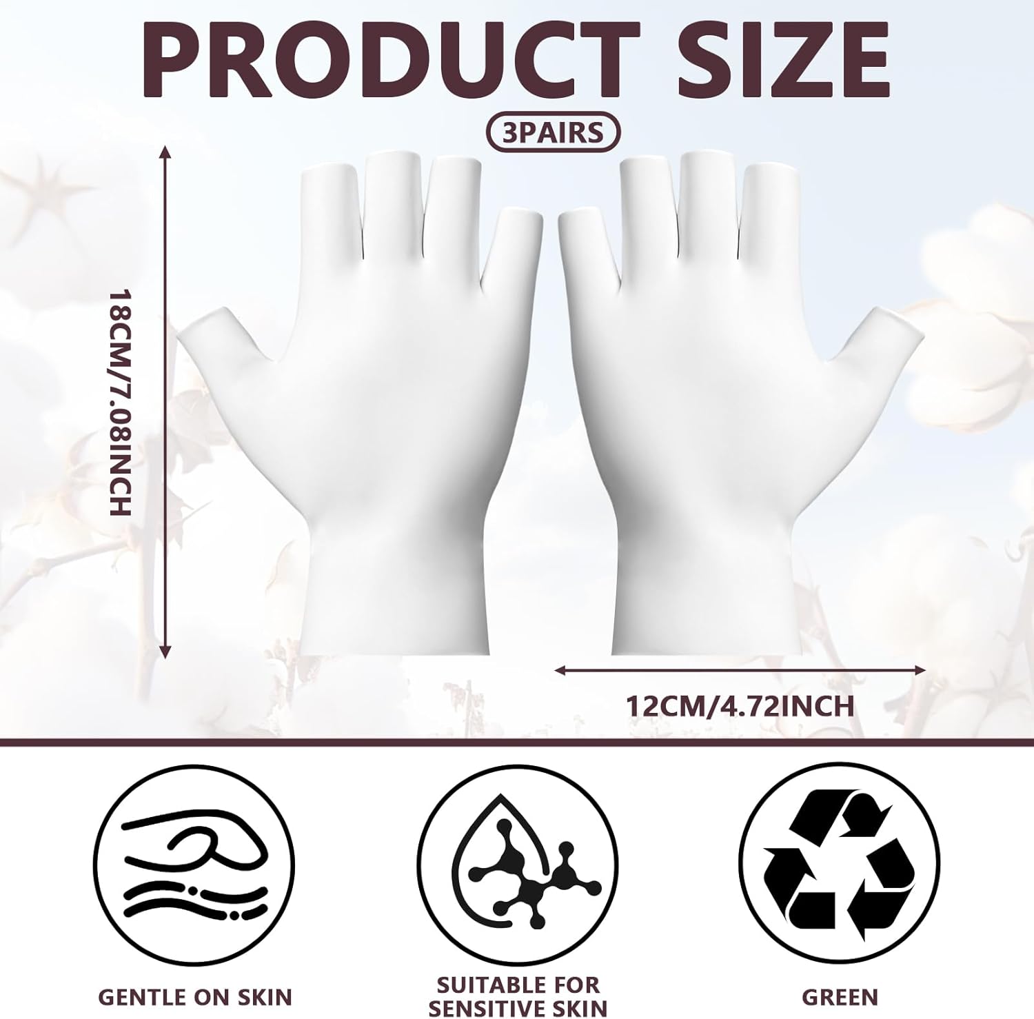 3 Pairs White Cotton Gloves - Fingerless Moisturizing Gloves - Eczema White Gloves for Dry Hands - Soft Sleep Glove for Eczema and Moisturizing Overnight - One Size Fits Most - Image 1