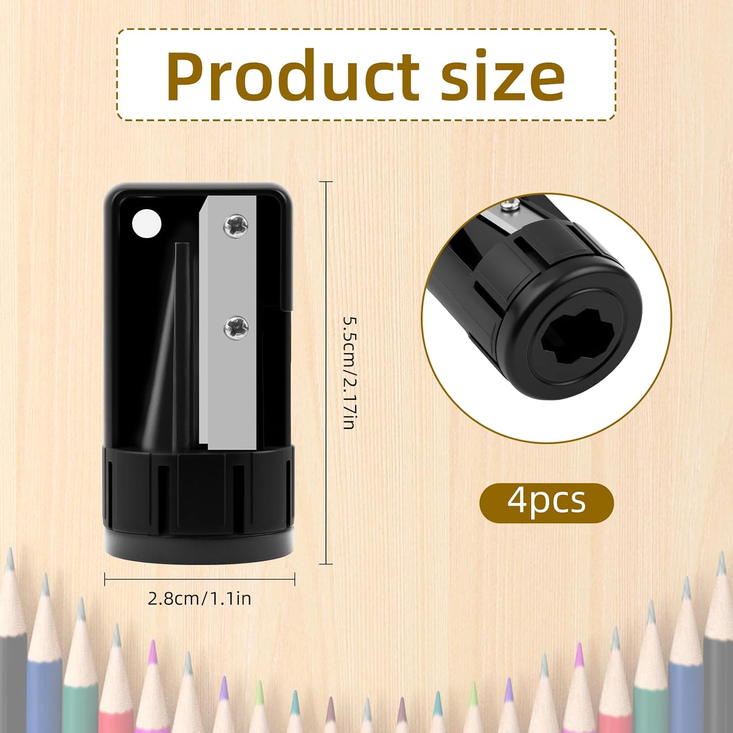4 Pack Carpenter Pencil Sharpener, Manual Contractor Pencil Sharpener, Portable Woodworking Pencil Sharpeners Cutter Shaver Narrow Sharpening Tool for Woodworking Tool Black - Image 2