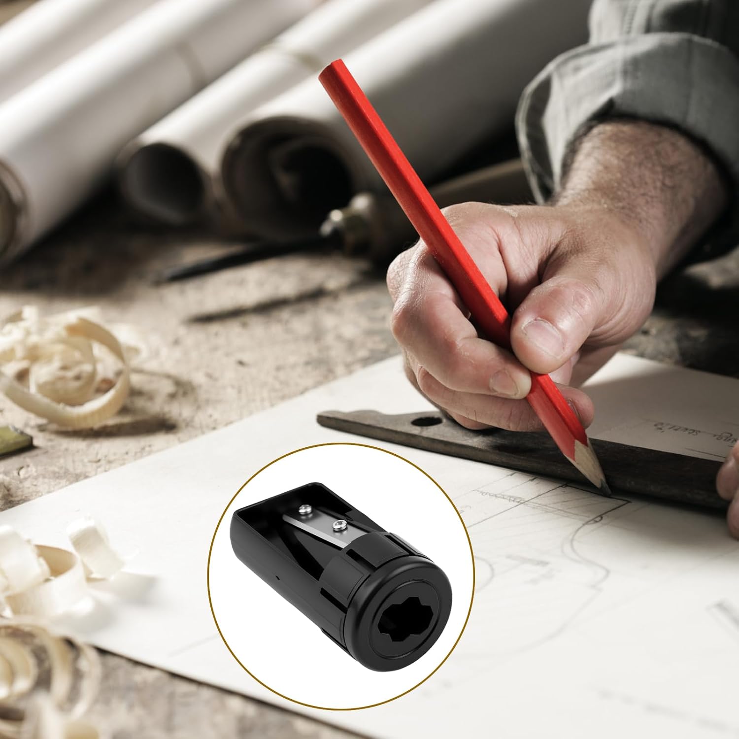 4 Pack Carpenter Pencil Sharpener, Manual Contractor Pencil Sharpener, Portable Woodworking Pencil Sharpeners Cutter Shaver Narrow Sharpening Tool for Woodworking Tool Black - Image 3