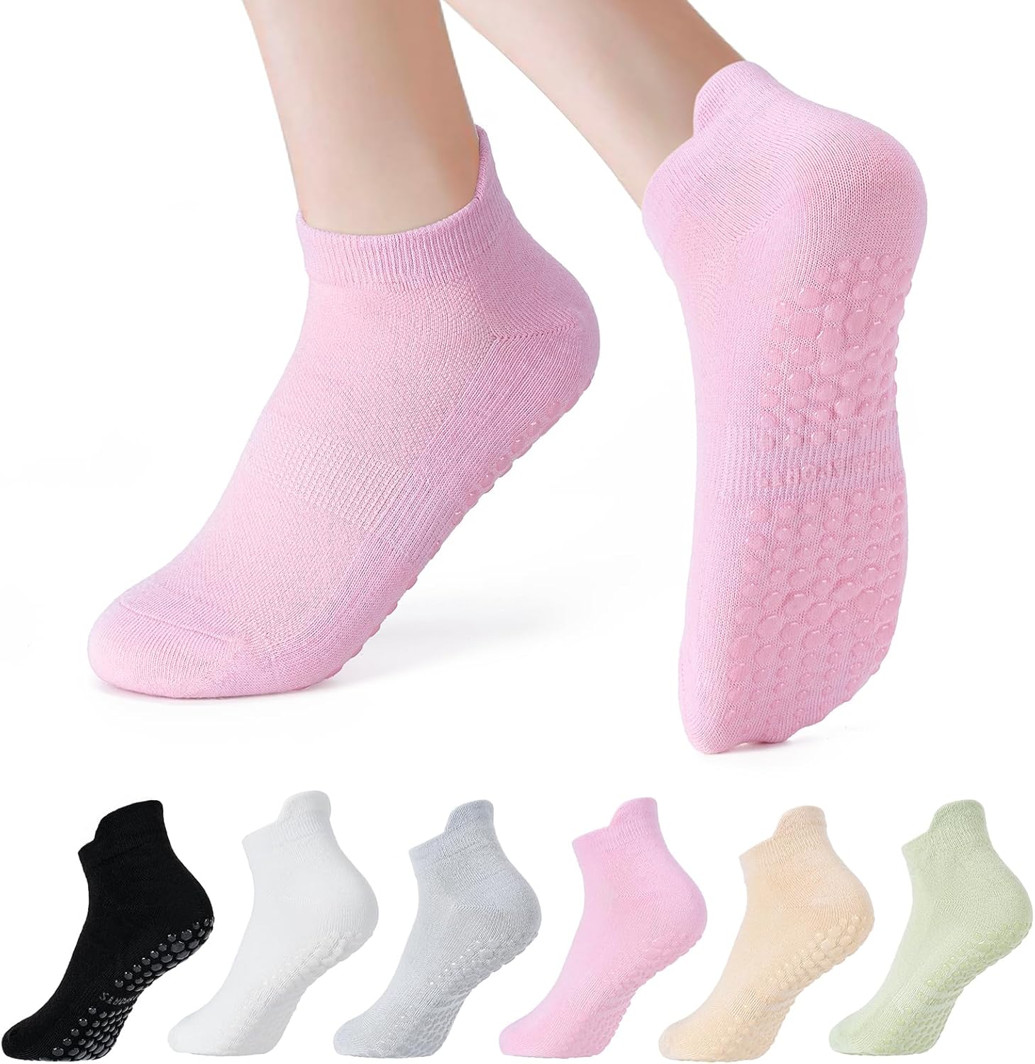 6 Pairs Breathable Women's Yoga Socks with Grippers Anti-Slip Sports Pilates Socks Suitable for Barre, Dance, Hospital, Home Use - Image 1