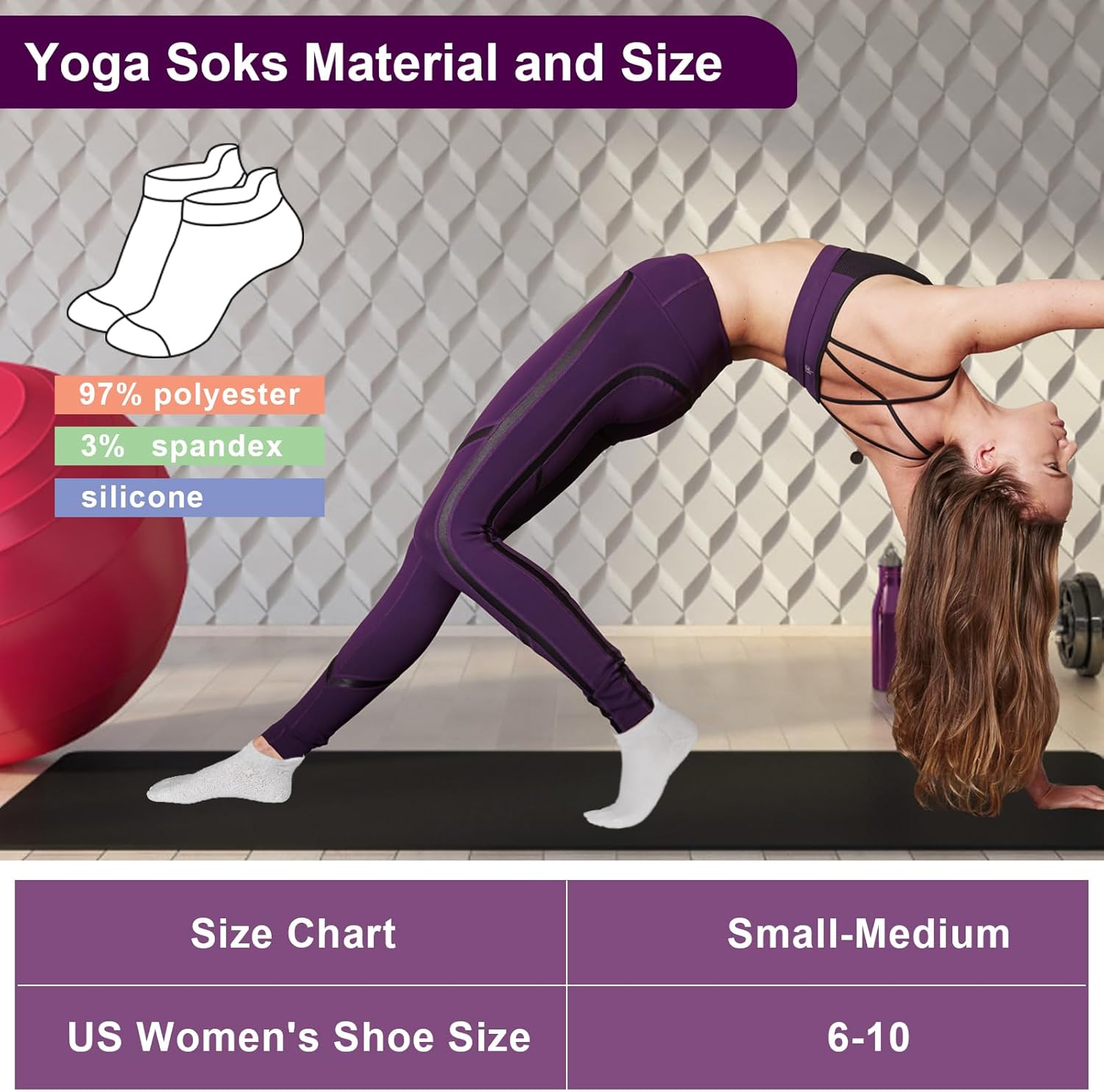 6 Pairs Breathable Women's Yoga Socks with Grippers Anti-Slip Sports Pilates Socks Suitable for Barre, Dance, Hospital, Home Use - Image 3