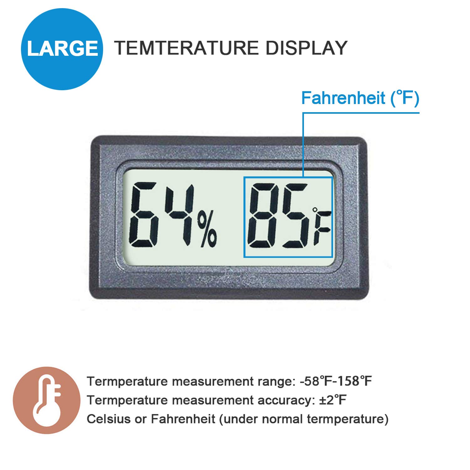 Reptile Thermometer Hygrometer Meter Indoor Temperature Gauge Fahrenheit ℉ Mini Digital Humidity for Outdoor Office Humidors Jars Incubators Guitar Case (1) - Image 3