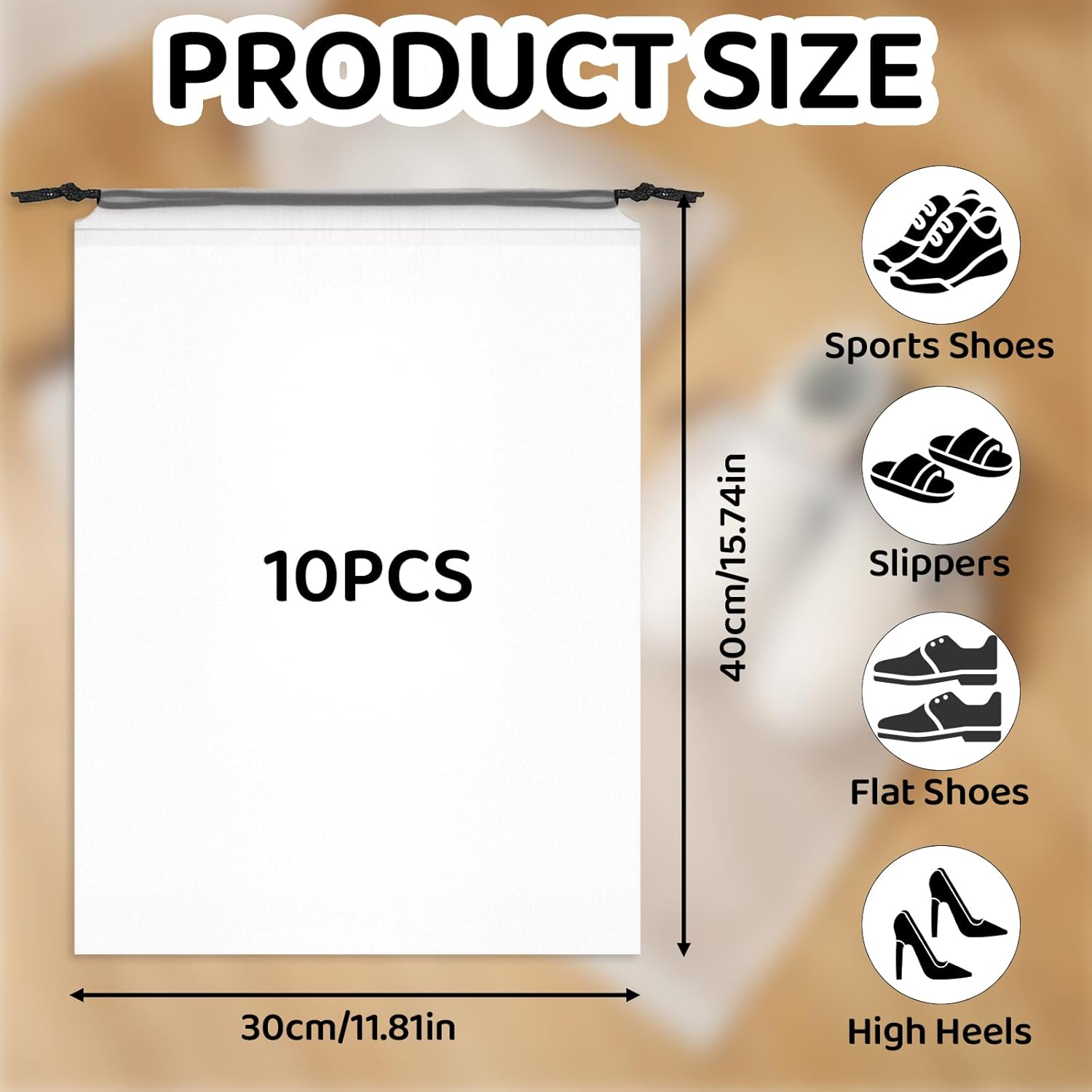 10-Pack Shoe Bags for Travel - 15.7