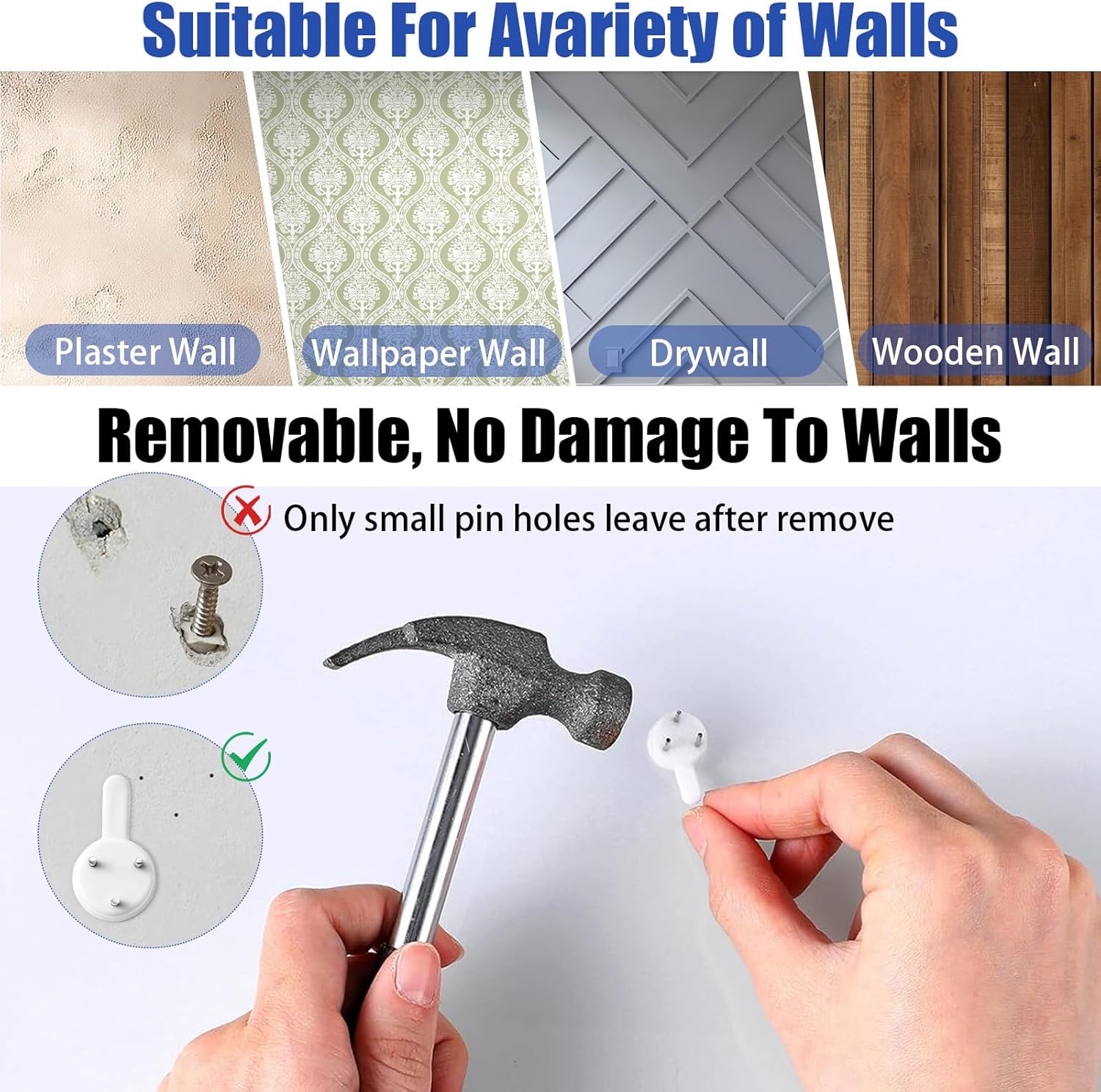 70PCS Non-Mark Hooks - Plastic Non-Trace Wall Picture Hooks - Photo Frame Traceless Hook Invisible Concrete Nail Hard Hardwall Hanger for Concrete Wall, Hardwall and Drywall - Image 2