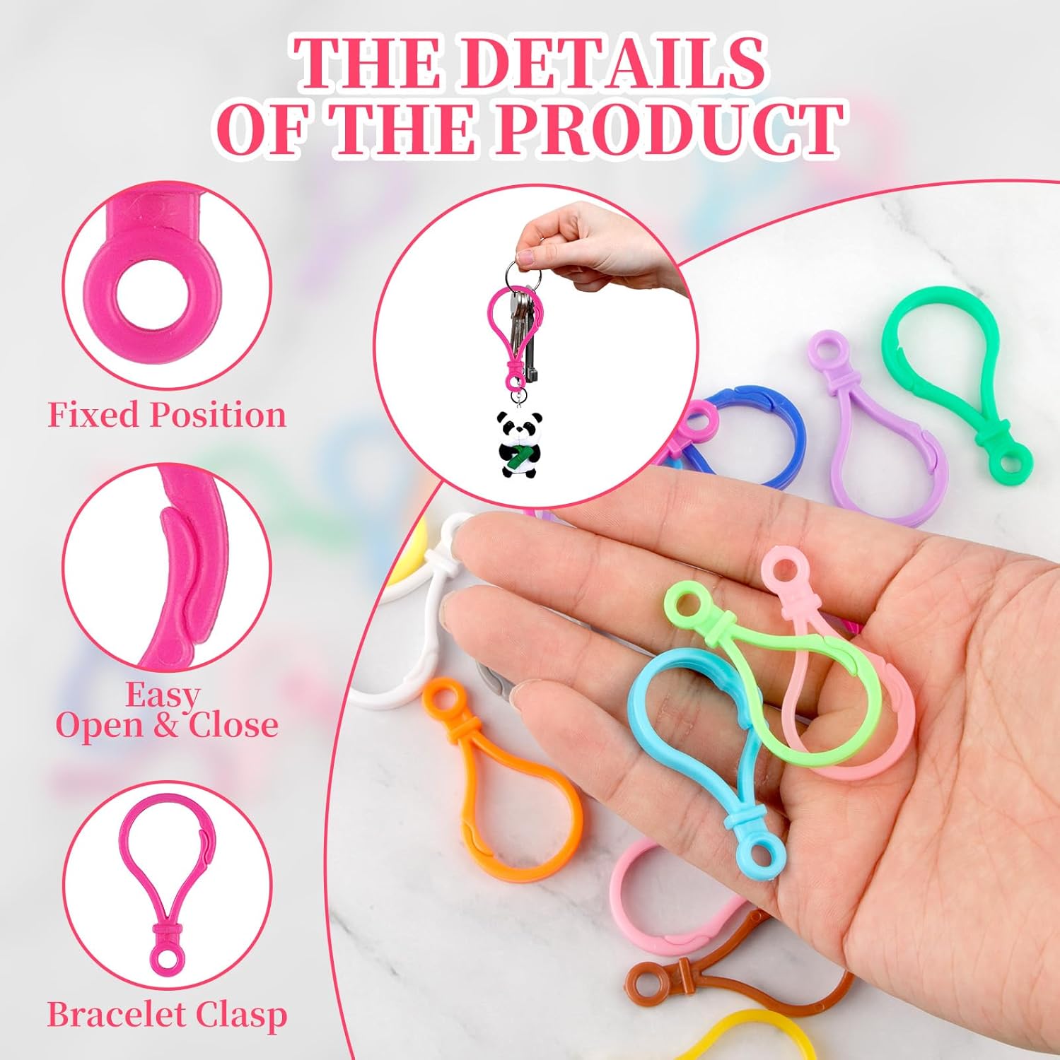 50Pcs Plastic Keychain Clips - Multicolor Lobster Claw Clasps Keychain Rings - Backpack Key Chain Hooks for Crafts Lanyard Clip and Hook Key Chains for Crafts & DIY Projects - Image 2