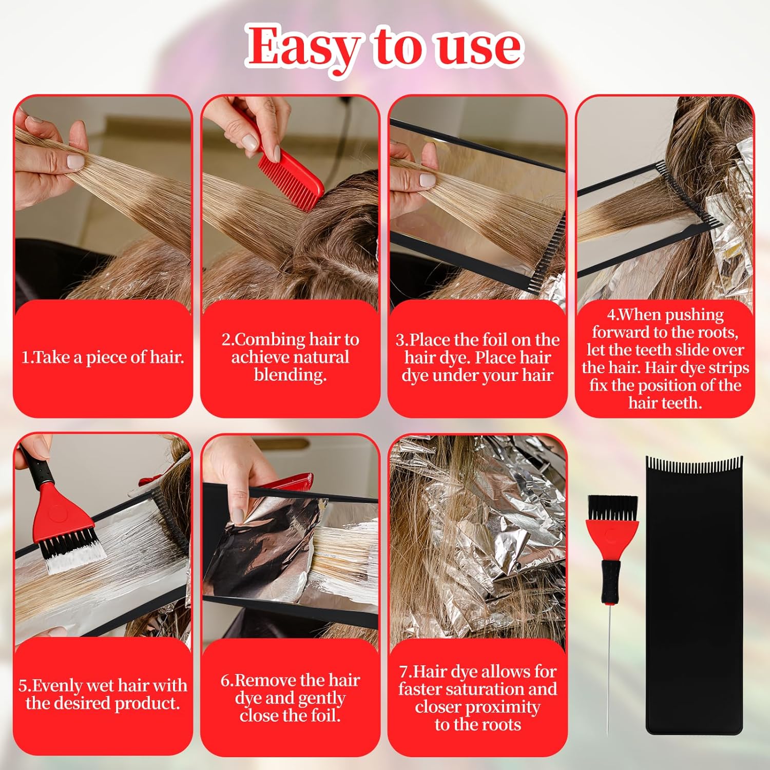 Balayage Board with Teeth - 2-Pack Black Balayage Highlighting Paddle & Hair Dye Comb Brush Hair Highlighting Kit for Women Hairstylist Accessories - Easy to Clean, Sturdy, Lightweight - Image 2