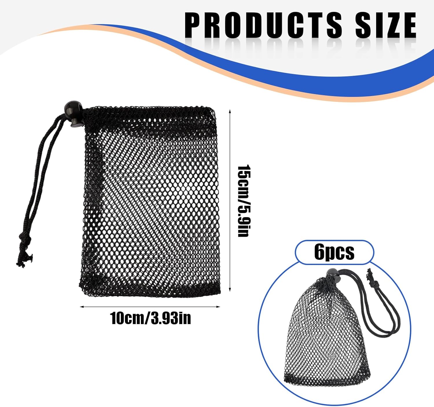 6Pcs Small Mesh Drawstring Bags - 6'' x 4'' Breathable Nylon Storage Bags for Travel, Underwear, Toys - Portable Organizer Pouches W/Toggle Closure for Gym, Camping, Laundry - Multi-Use - Image 1