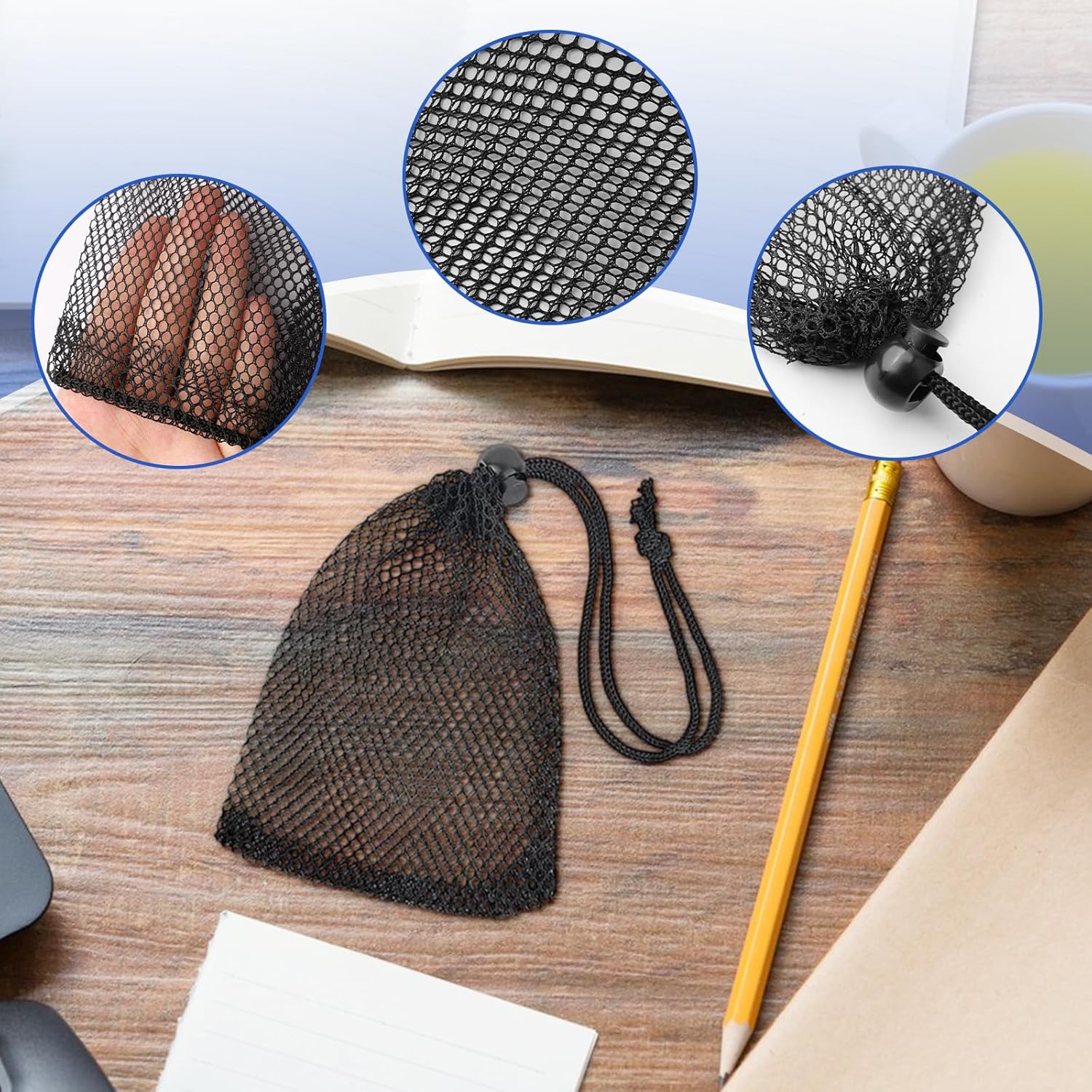 6Pcs Small Mesh Drawstring Bags - 6'' x 4'' Breathable Nylon Storage Bags for Travel, Underwear, Toys - Portable Organizer Pouches W/Toggle Closure for Gym, Camping, Laundry - Multi-Use - Image 2