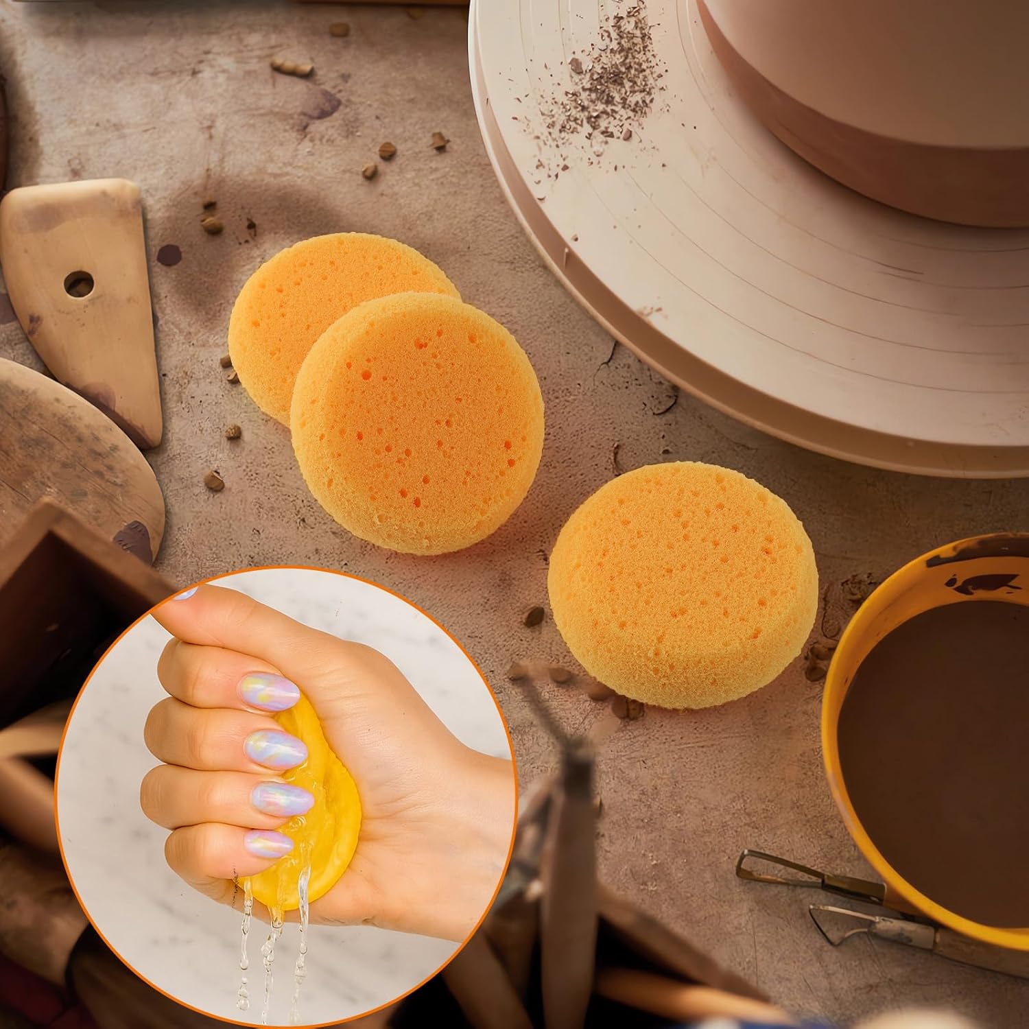 10-Pack Pottery Sponges - 3'' Round Painting Sponge - Soft Elasticity Clay Sponges - Artists Sponge for Face Painting Pottery Ceramics Art Crafts, Also Work as Water Absorption Cleaning Soap Sponge - Image 3