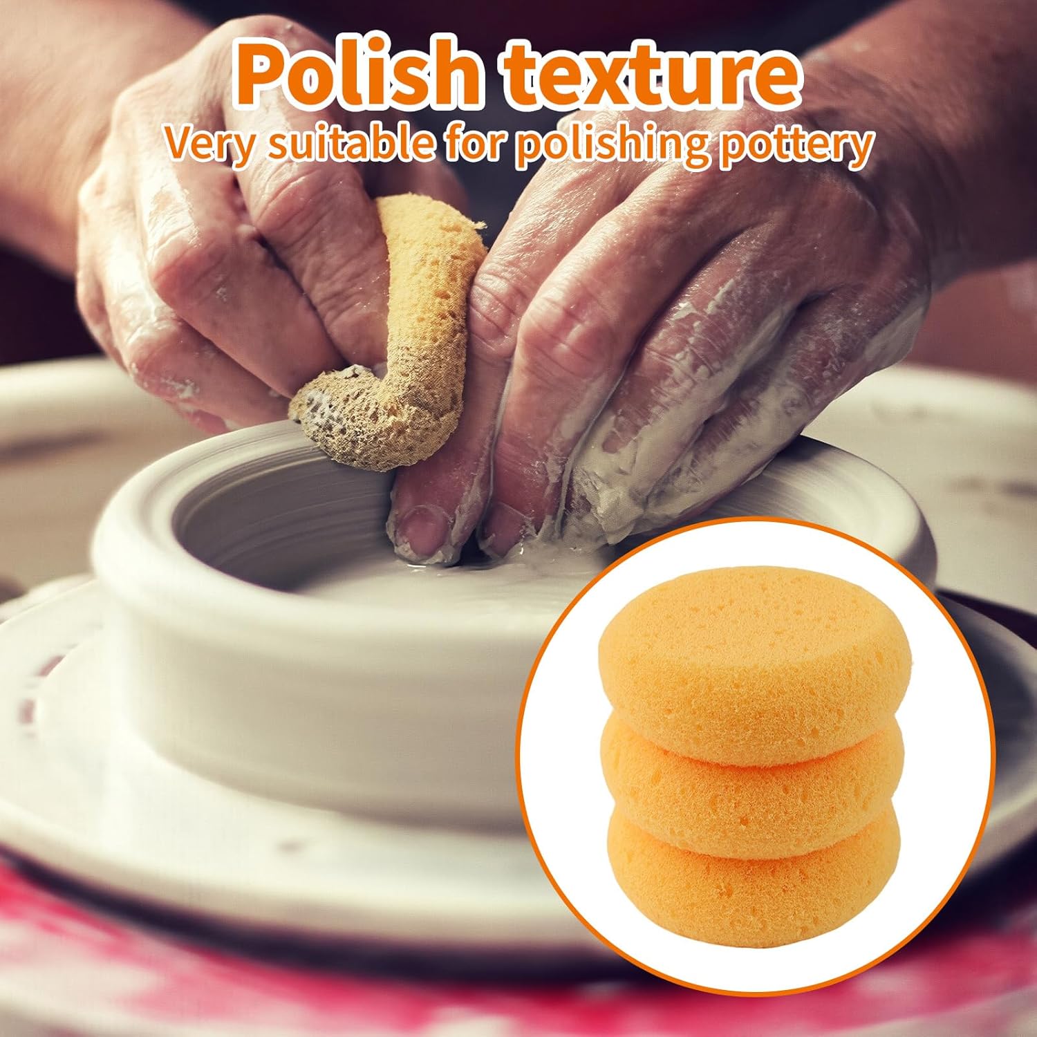 10-Pack Pottery Sponges - 3'' Round Painting Sponge - Soft Elasticity Clay Sponges - Artists Sponge for Face Painting Pottery Ceramics Art Crafts, Also Work as Water Absorption Cleaning Soap Sponge - Image 4