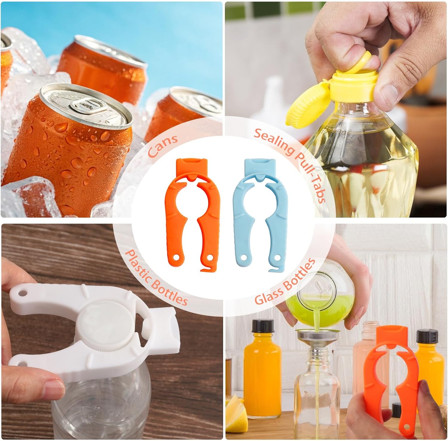 4-Pack Bottle Cap Opener - 3 in 1 Multi-Purpose Water Bottle Openers for Weak Hands, Seniors, Elderly - Plastic Water Bottle Opening Tool for Home, Kitchen, Camping, Travel On-Go - Get Lids Off Easily - Image 4
