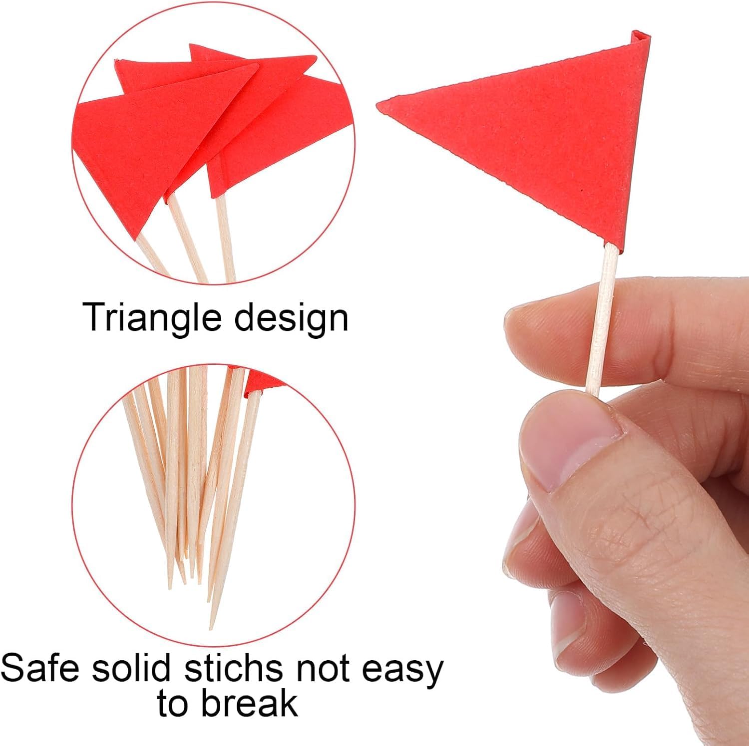 100 Pcs Solid Red Toothpick Flags - Mini Triangle Golf Flag Toothpicks for Cupcakes, Fruit & Cheese Markers - Small Blank Flag for Golf Themed Birthday,Wedding, Party, Buffet Appetizer Decorations - Image 4