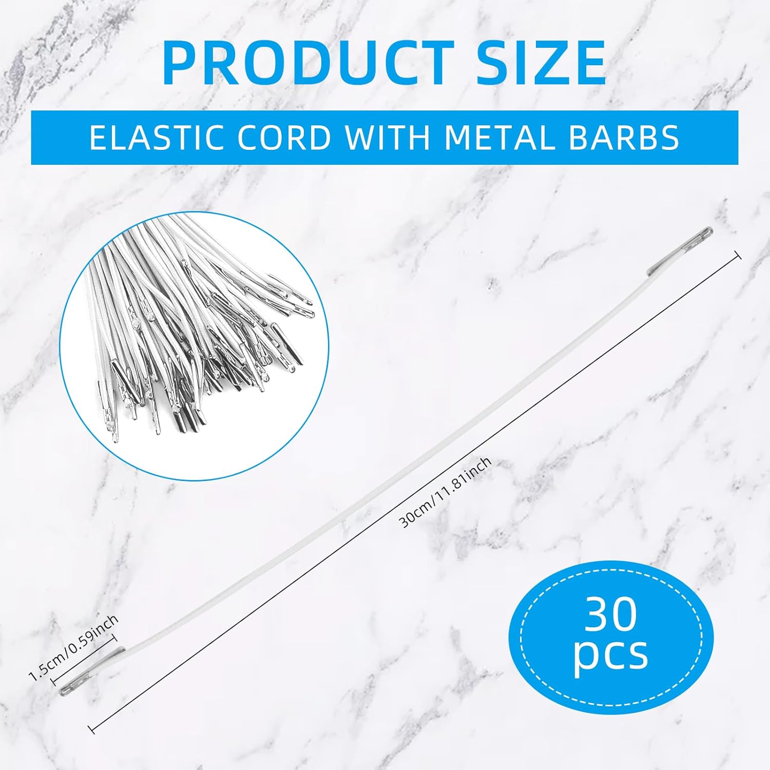 30pcs Soft Stretch Band Mask Lanyard Strings 11.8Inch Elastic Cords with Metal Ends Loop Craft Round Rope Thread String Extender Strap for Mask Making Book Binding Hanging DIY Party Hat Menus - Image 1