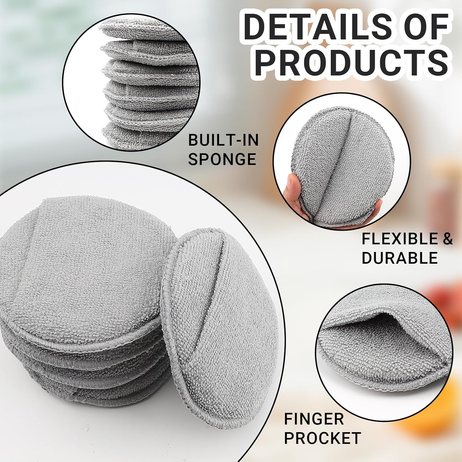 6Pcs 5'' Wax & Oil Applicator Pads - Reusable Microfiber Cleaning Pad - Scratch-Free Sponge Pads for Cutting Board Maintenance, Versatile Home Polishing - Machine Washable for Long-Term Use - Image 1