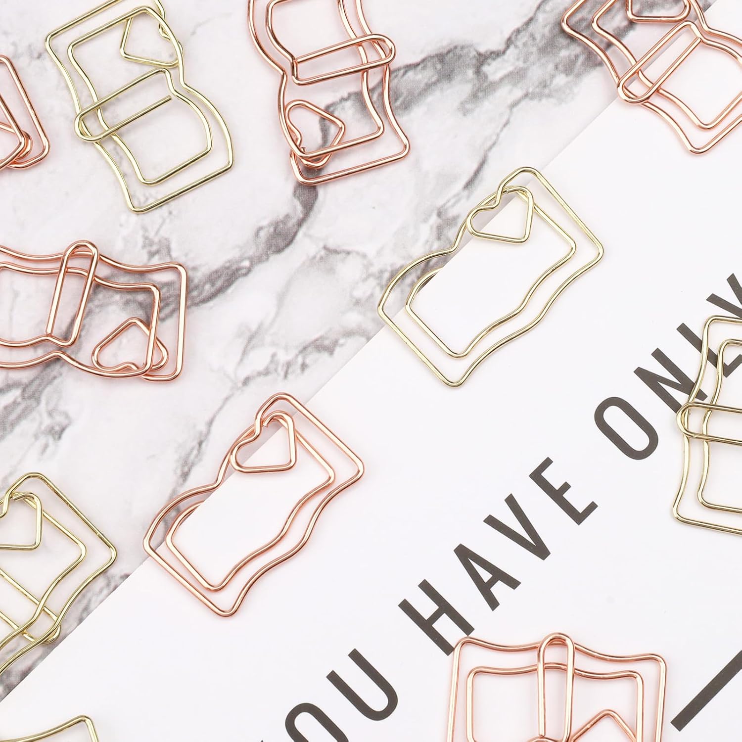 40-Pack Book-Shaped Paper Clips - Rose Gold & Gold Decorative Planner Clips Paperclips (1.18