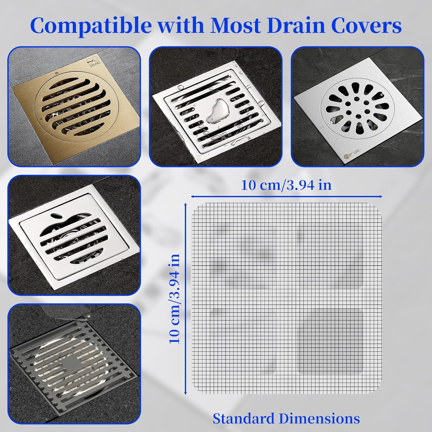 100PCS Disposable Shower Drain Hair Catcher - 4 Inch Hair Catcher Shower Drain - Drain Cover Mesh Stickers for Human & Pet Hair - Bathtub, Bathroom, Kitchen Sink, Laundry Floor Drain Filters Grey - Image 1