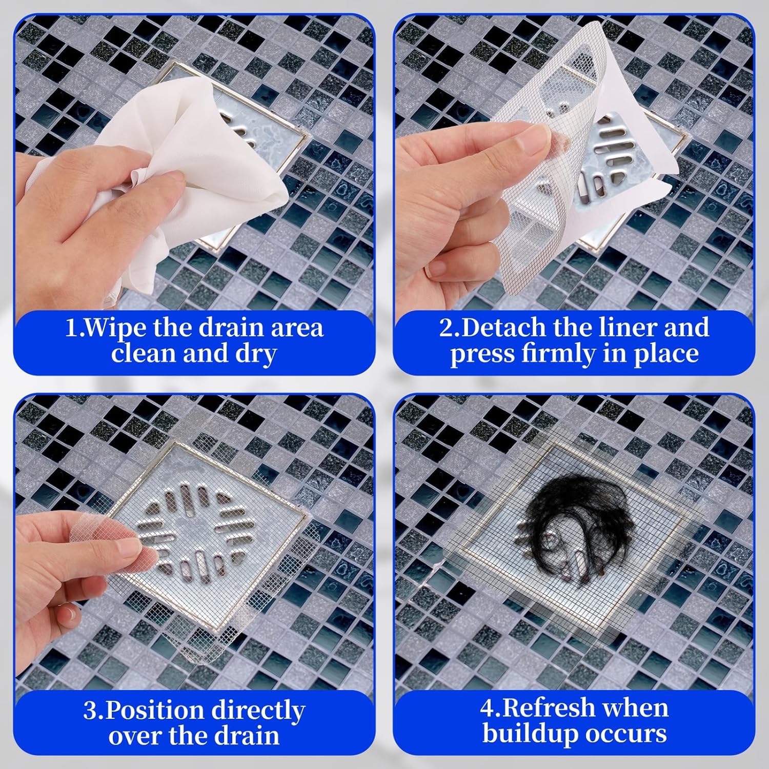 100PCS Disposable Shower Drain Hair Catcher - 4 Inch Hair Catcher Shower Drain - Drain Cover Mesh Stickers for Human & Pet Hair - Bathtub, Bathroom, Kitchen Sink, Laundry Floor Drain Filters Grey - Image 3
