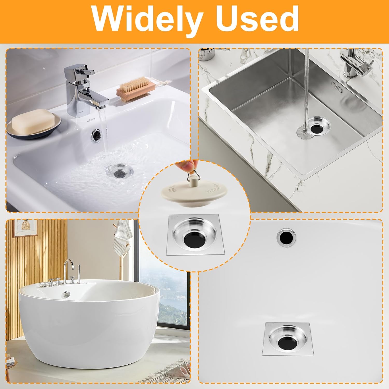 2 Packs Rubber Bathtub Stoppers - Bath Tub Stopper Drain Plug with 15