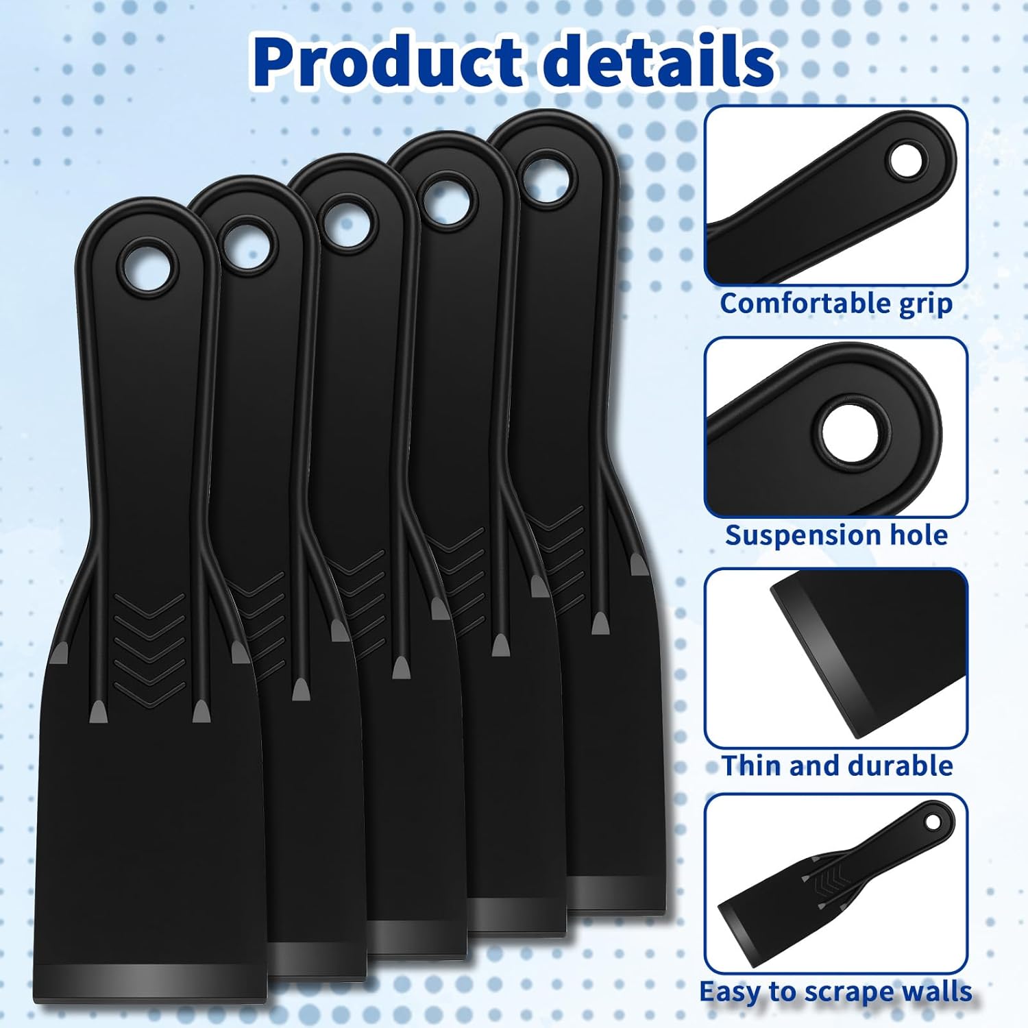 5-Pack Putty Knife - 2 Inch Black Plastic Putty Knife - Flexible Plastic Paint Scraper Tool for Repairing Walls, Spackling, Scraping, Plaster, Spackle, Spreader - Tamale Spackle Tools - Image 2