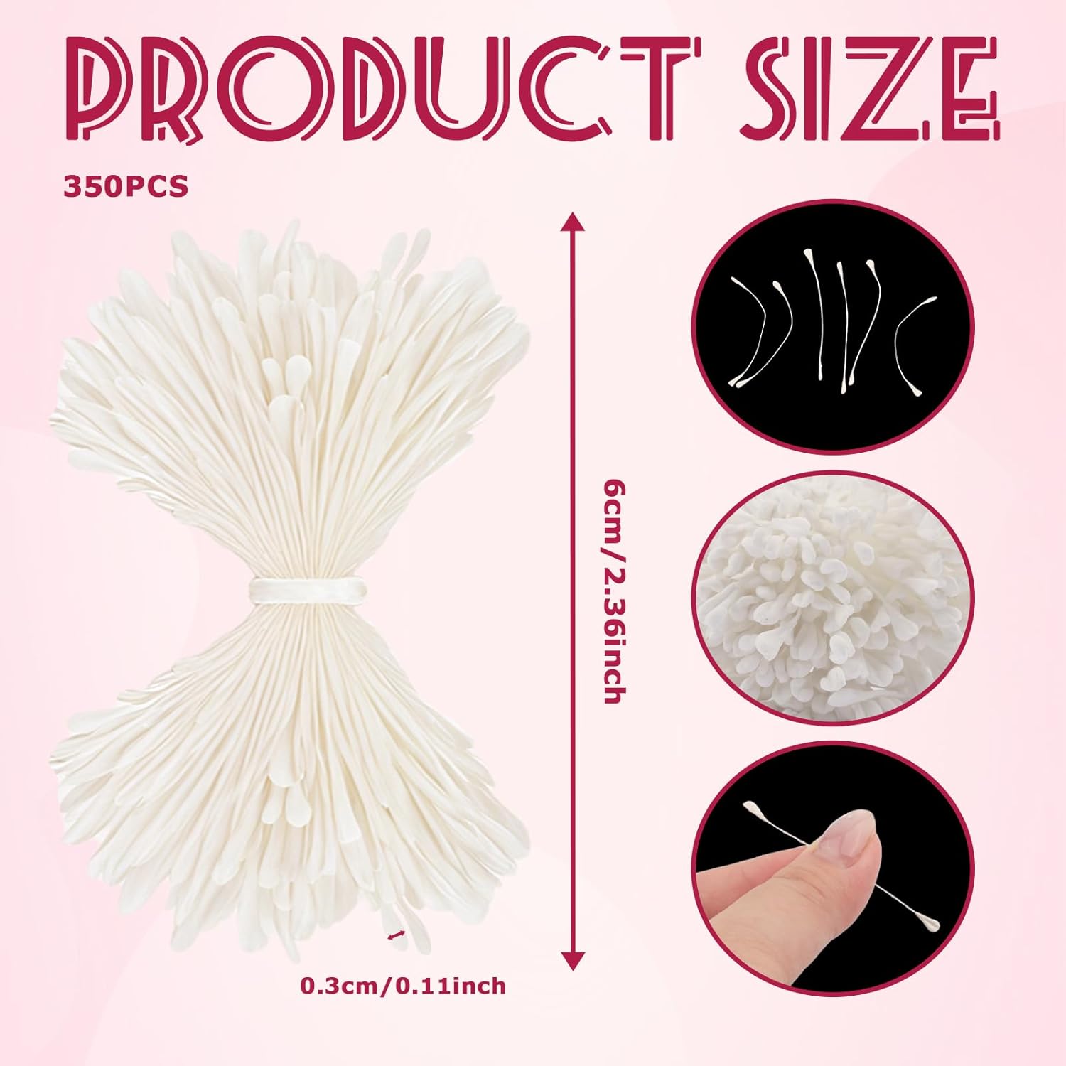 350Pcs 3mm White Matte Double Heads Flower Stamen Pistil for Flower Making Scrapbook Decoration Handmade Artificial Flower Pistil Matt-Like Floral Stamens for DIY Card Making Decor - Image 1