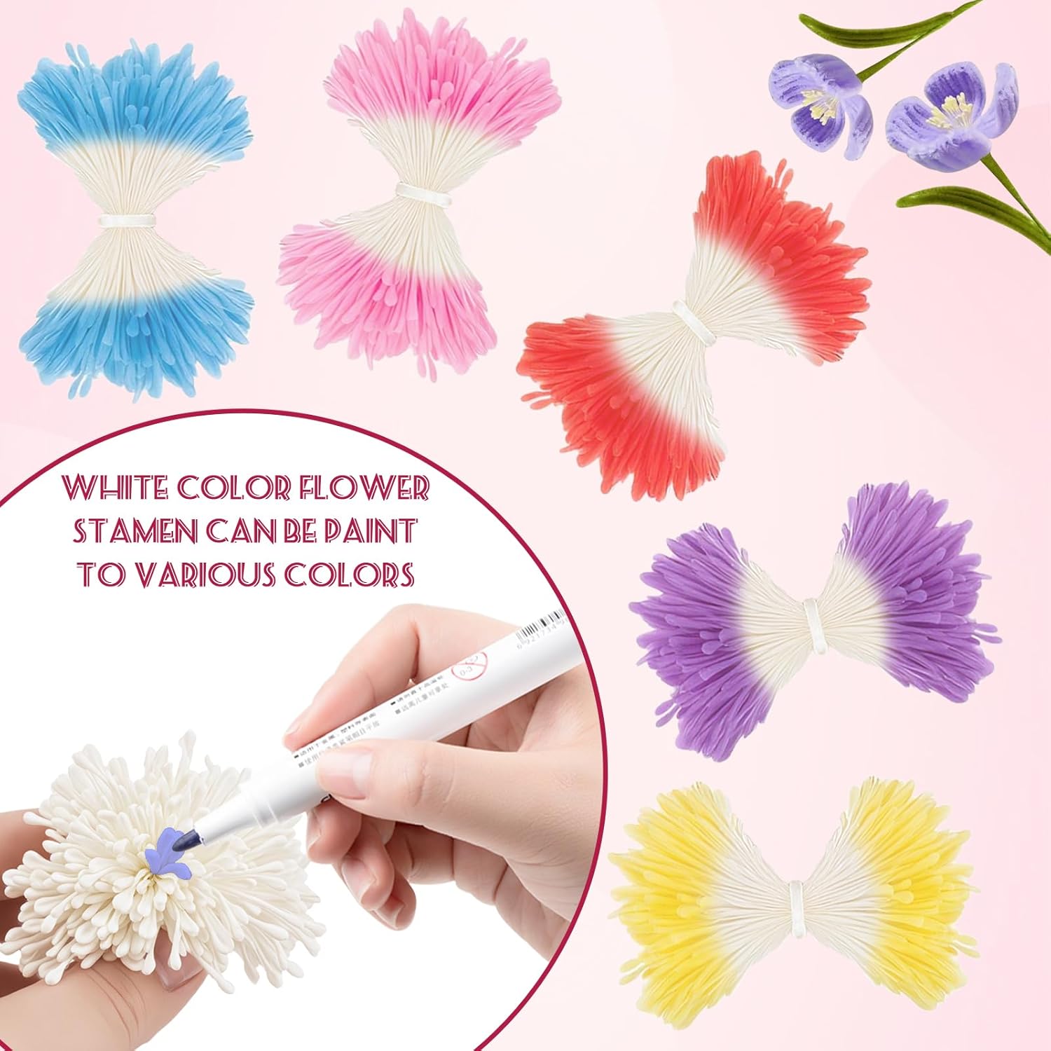350Pcs 3mm White Matte Double Heads Flower Stamen Pistil for Flower Making Scrapbook Decoration Handmade Artificial Flower Pistil Matt-Like Floral Stamens for DIY Card Making Decor - Image 2