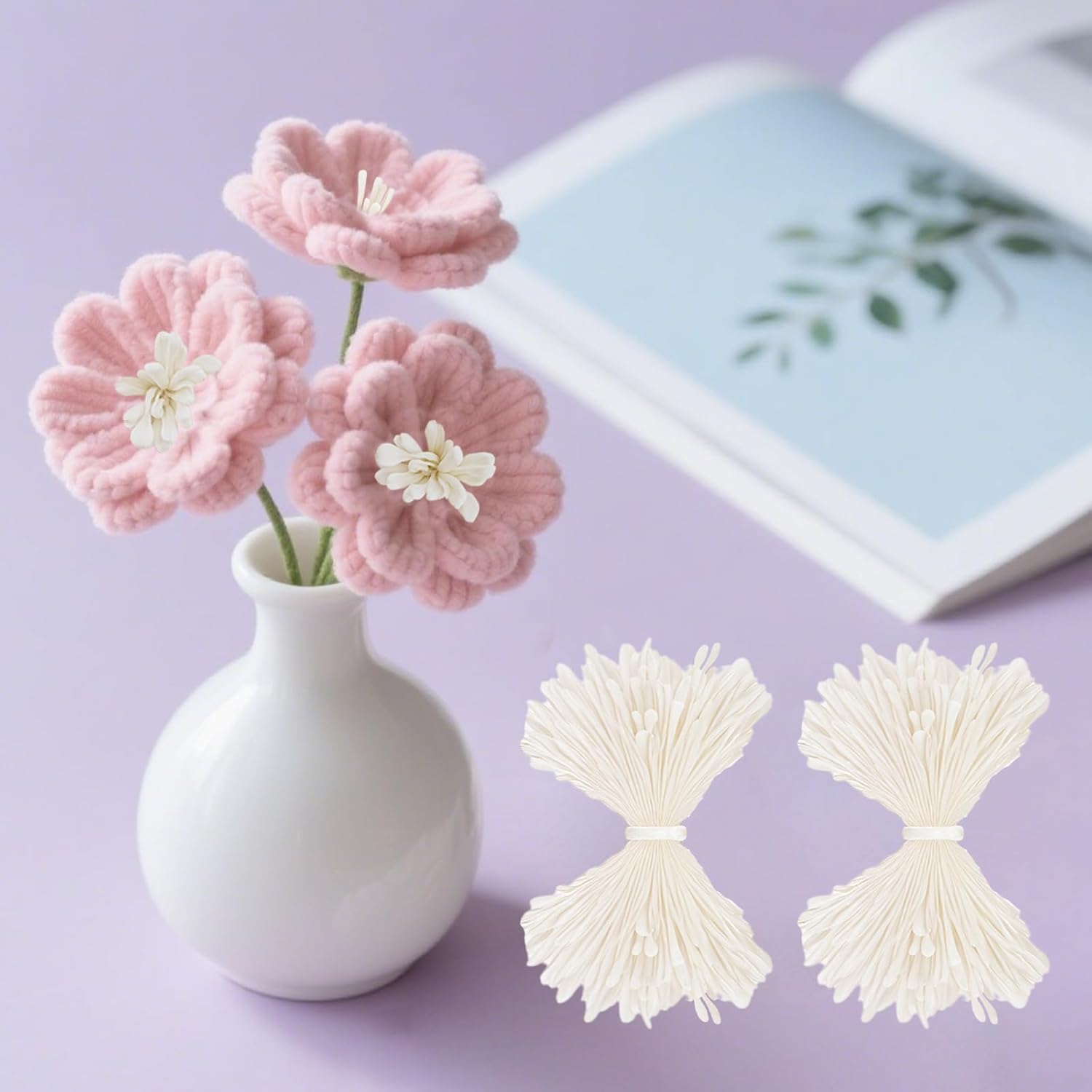 350Pcs 3mm White Matte Double Heads Flower Stamen Pistil for Flower Making Scrapbook Decoration Handmade Artificial Flower Pistil Matt-Like Floral Stamens for DIY Card Making Decor - Image 4