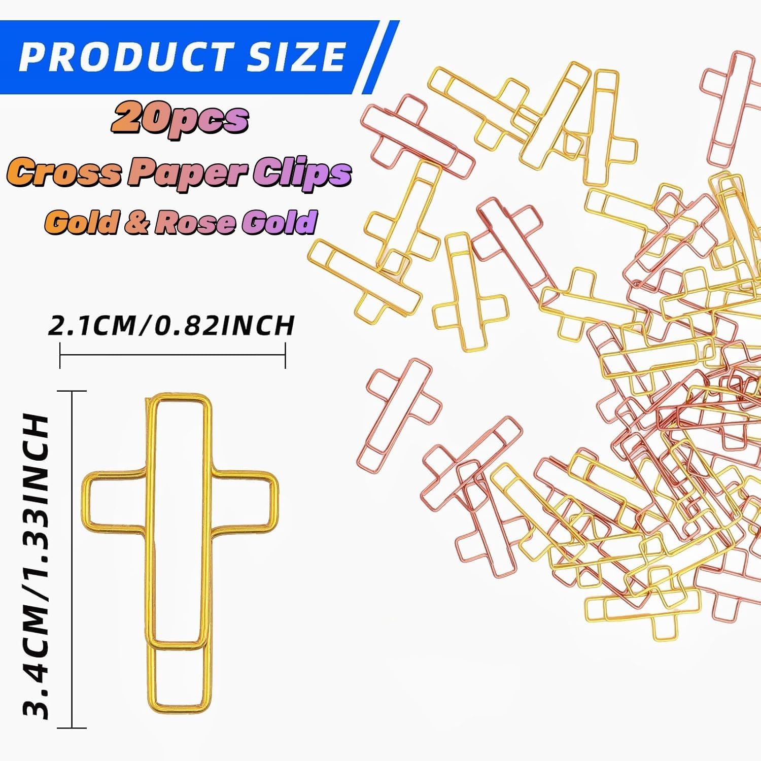 Cross Paper Clips - 20 Pack (Gold & Rose Gold) Bible & Journal Clips - Journaling Bookmarks Paperclips for Office School Home Use - Also Perfect for Bible Study and Christian Journaling Supplies - Image 1