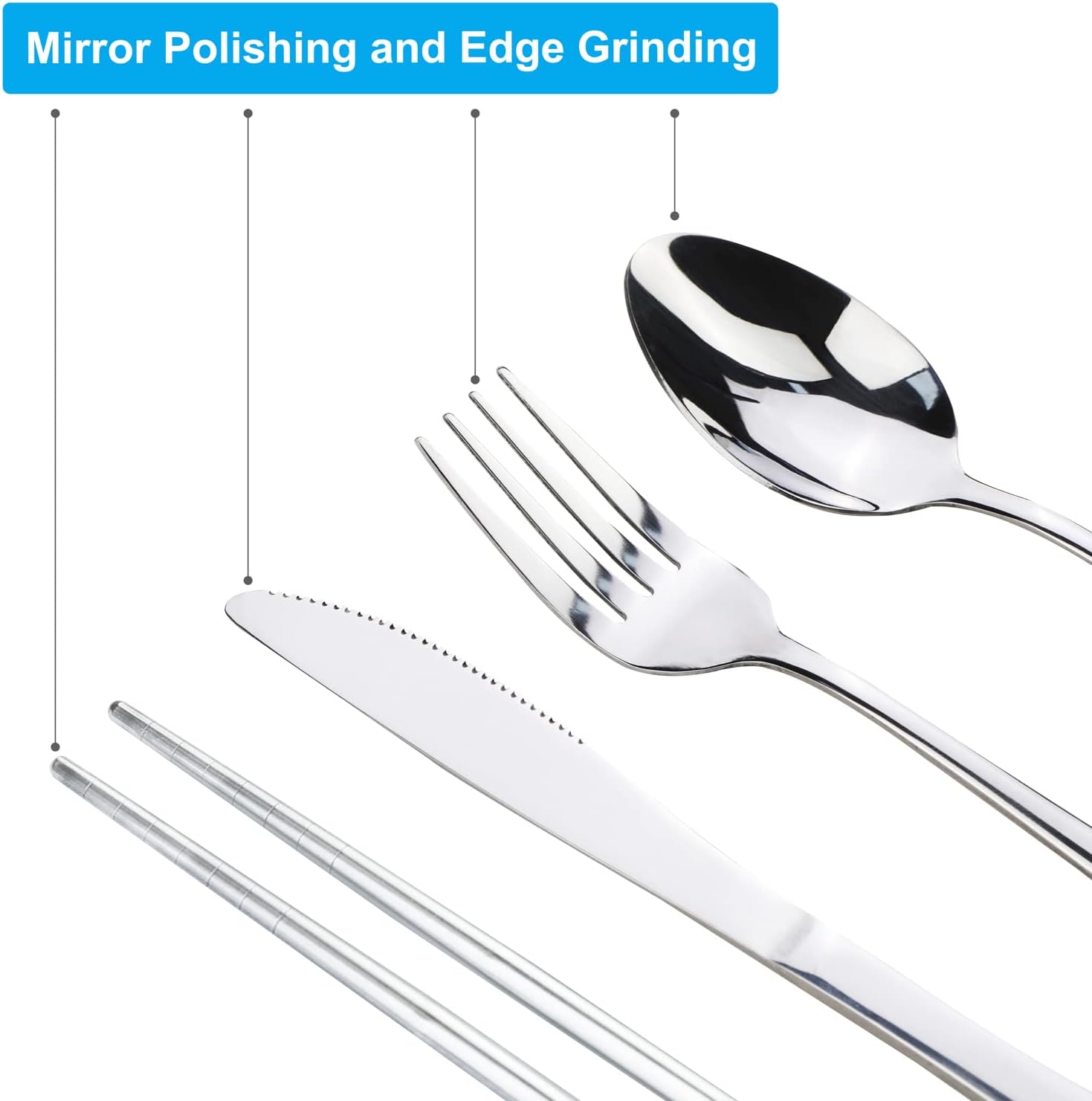 Portable Silverware Set with Case,  Travel Camping Utensils Set, Premium Stainless Steel Travel Cutlery Set - Image 4